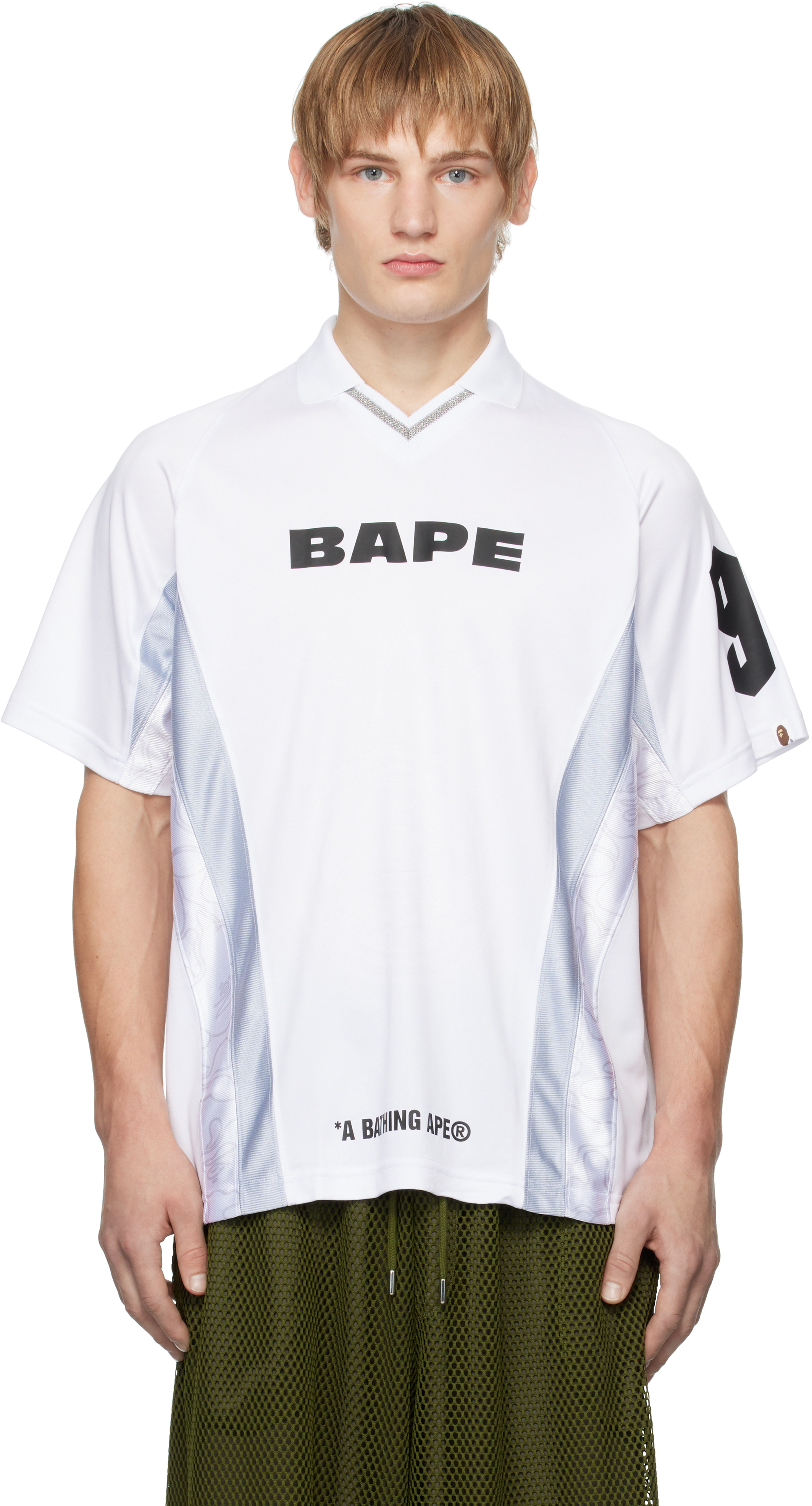 Bape White Multi Logo Soccer Jersey T-shirt