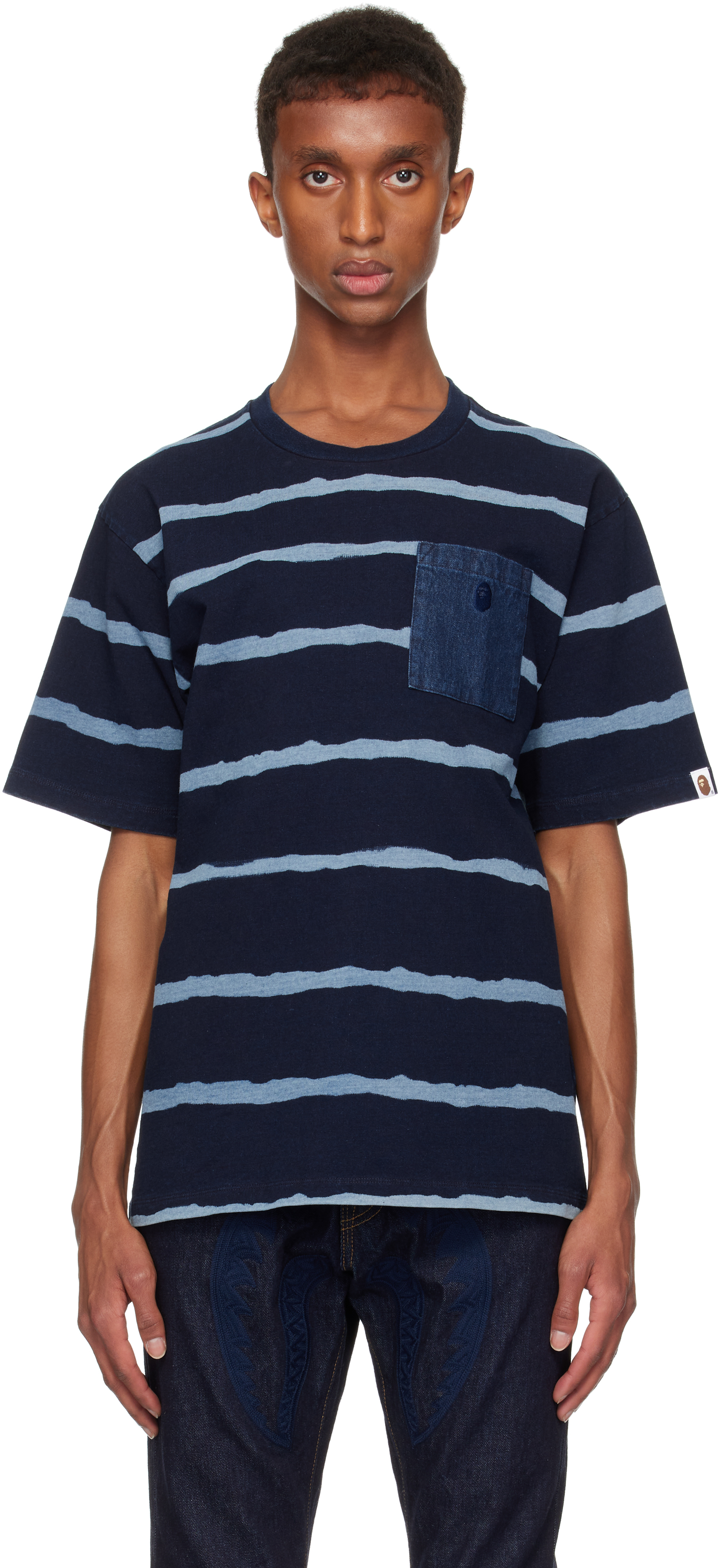 Shop Bape Navy Discharge Print Relaxed Fit T-shirt In Indigo