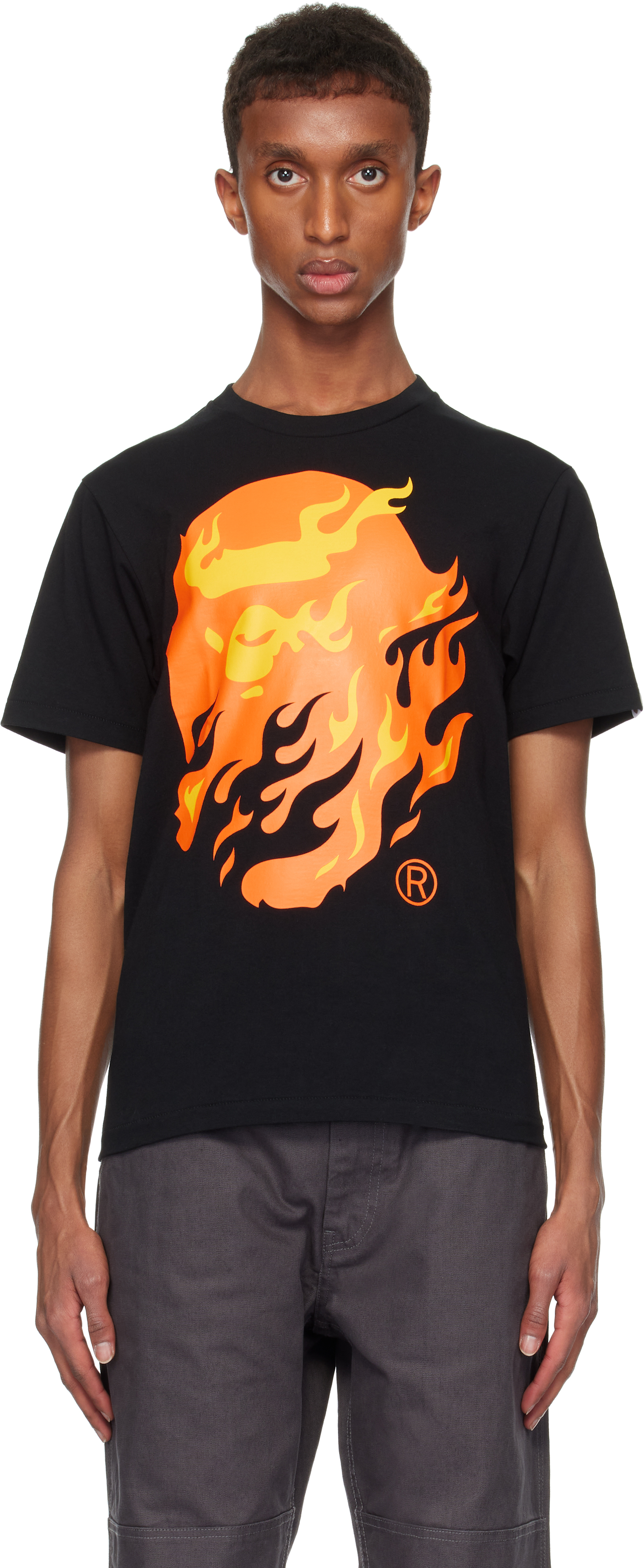 Shop Bape Black & Red Flame Ape Head T-shirt In Black X Red