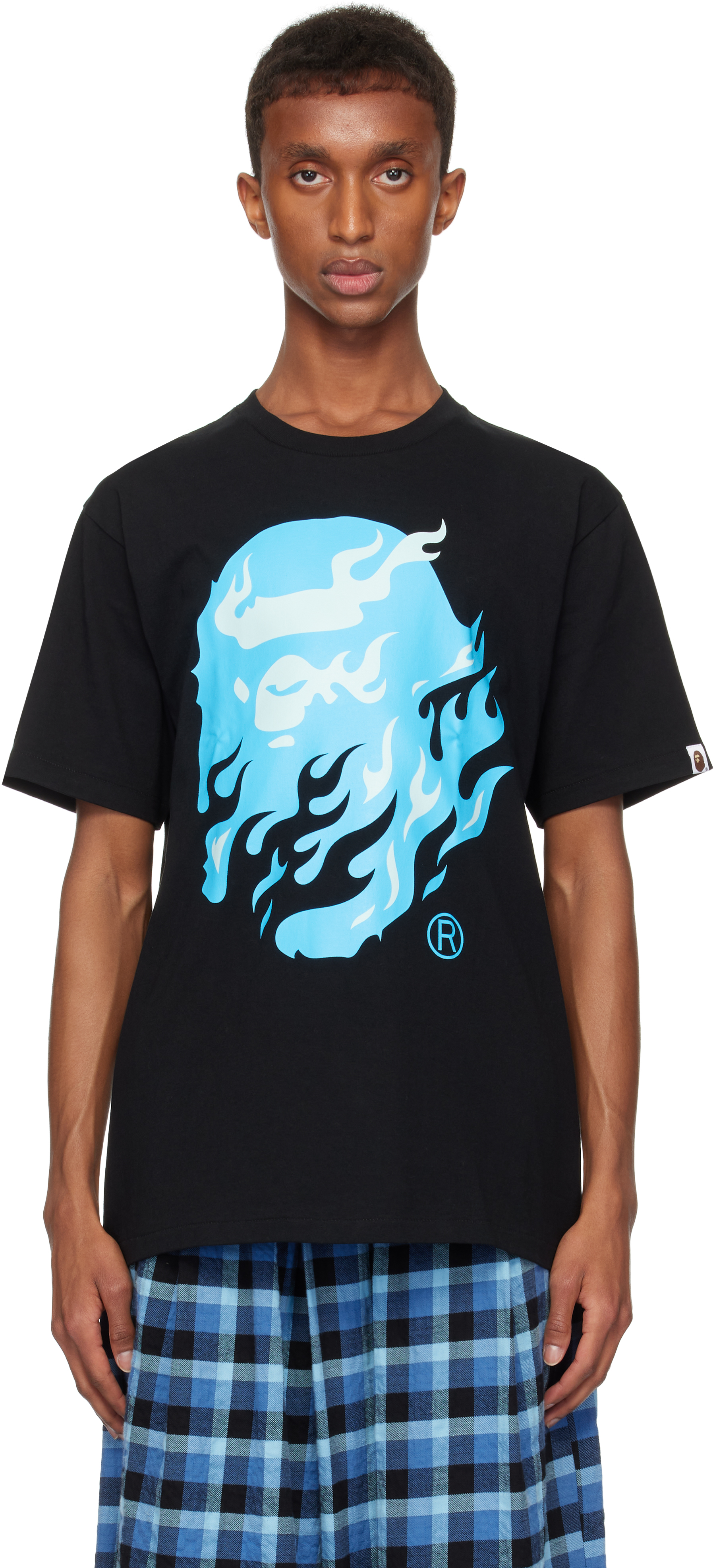 BAPE BLACK & BLUE FLAME APE HEAD T-SHIRT 