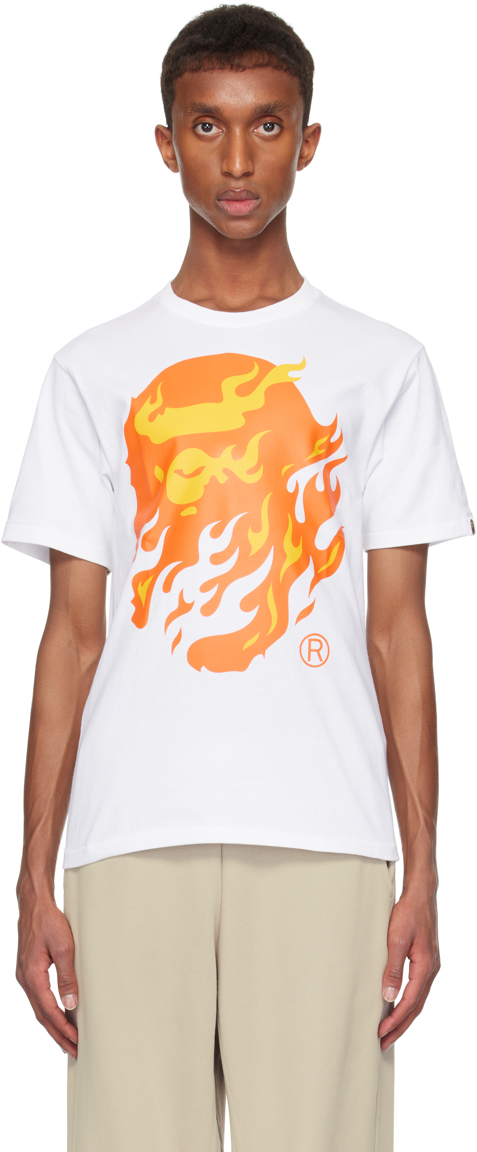 Shop Bape White & Red Flame Ape Head T-shirt In White X Red