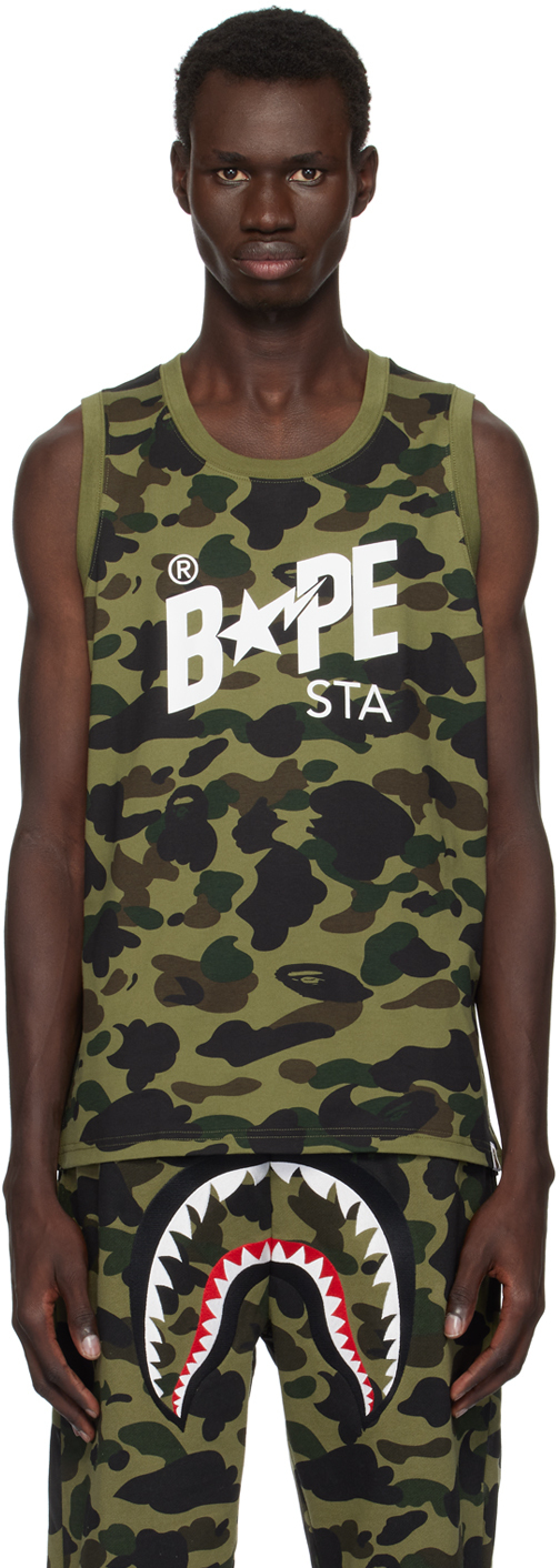 Shop Bape Green 1st Camo ' Sta' Tank Top