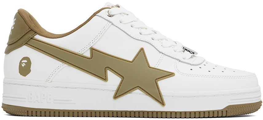 Shop Bape White & Beige Sta Os #2 Sneakers