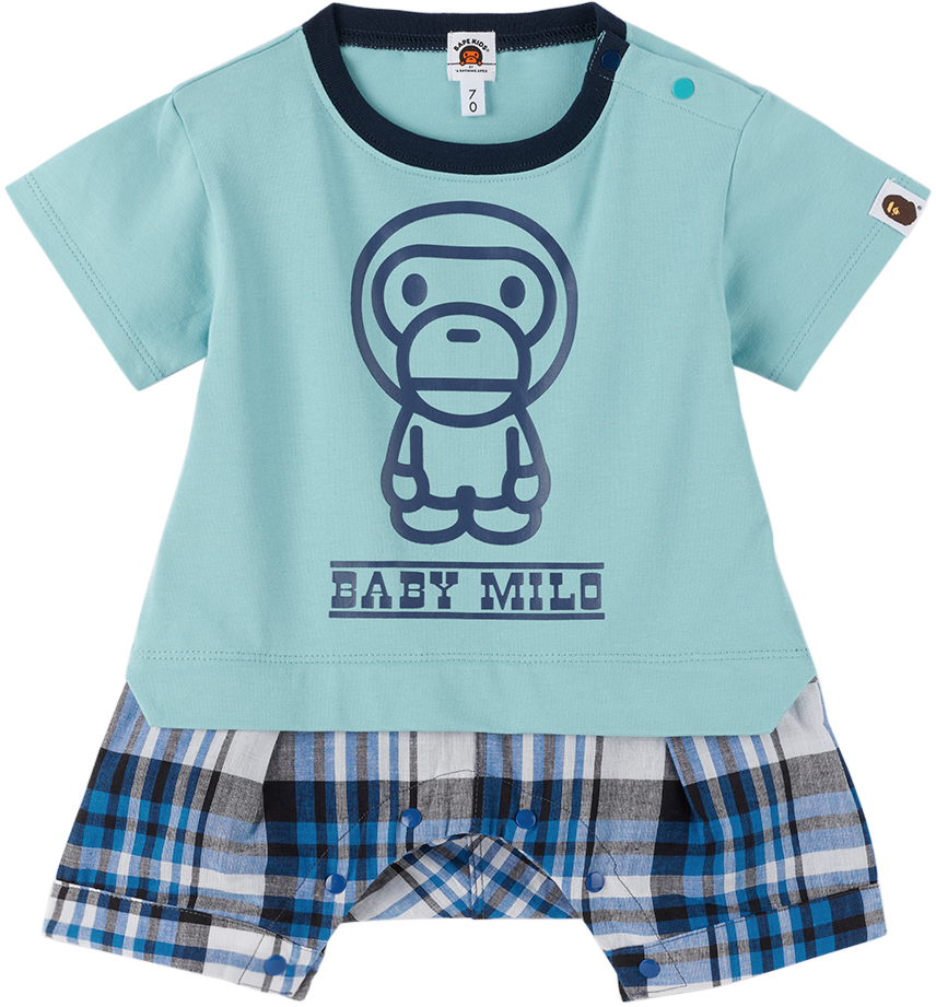 Shop Bape Baby Blue Baby Milo Layered Romper In Sax