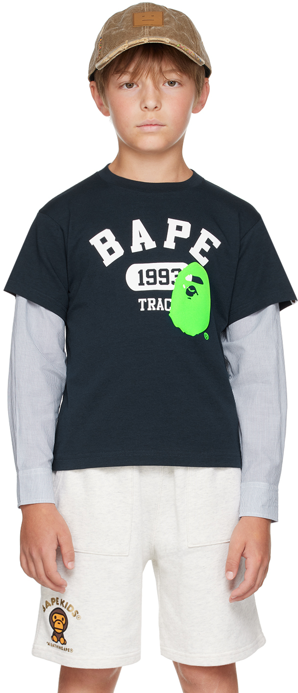 Shop Bape Kids Navy Layered Long Sleeve T-shirt