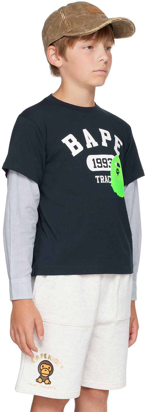 Bape Kids Navy Layered Long Sleeve T-shirt In Navy