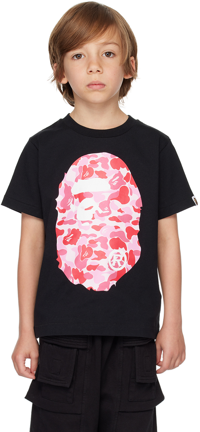 Bape Kids Black Abc Camo Big Ape Head T-shirt In Black X Pink