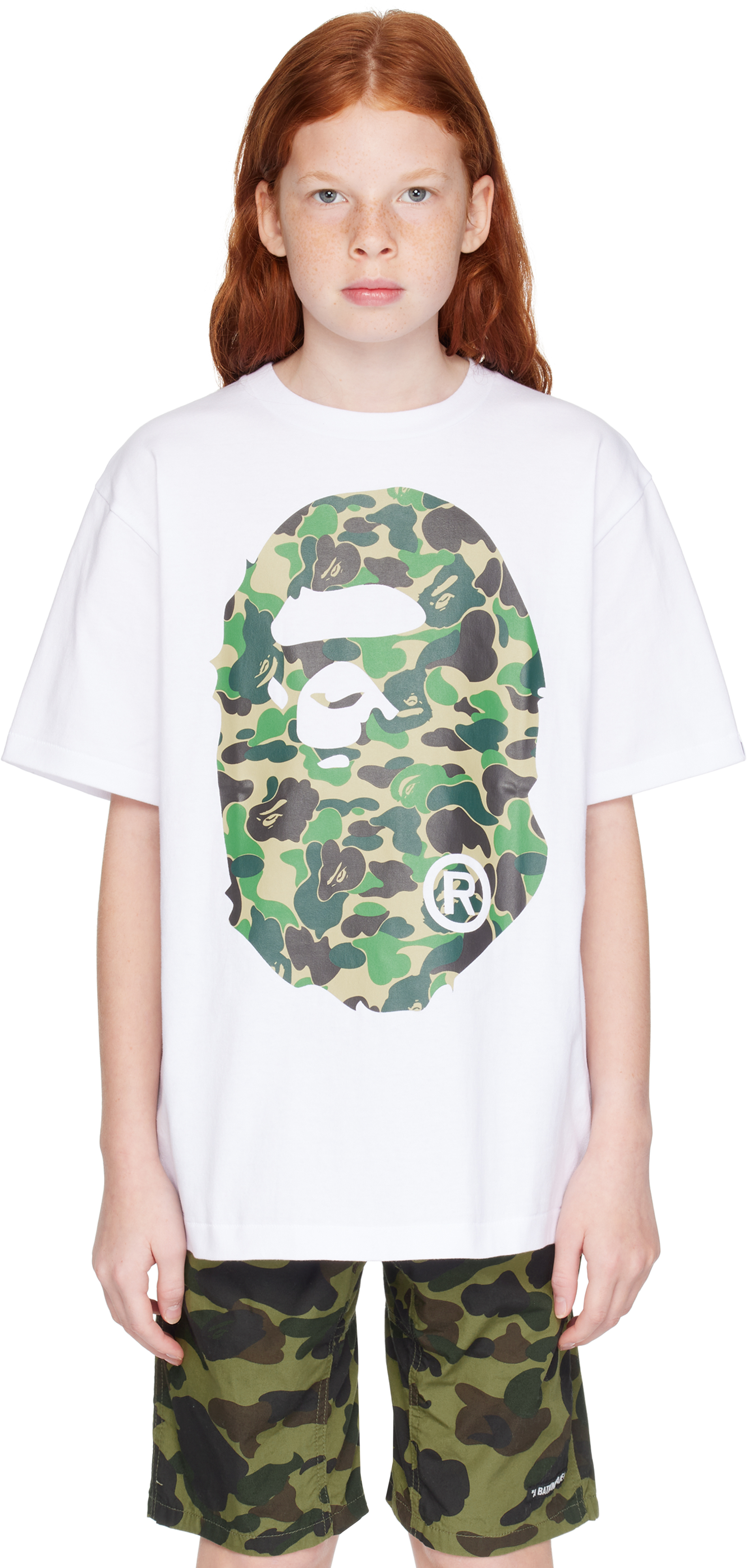 Shop Bape Kids White Abc Camo Big Ape Head T-shirt In White X Green