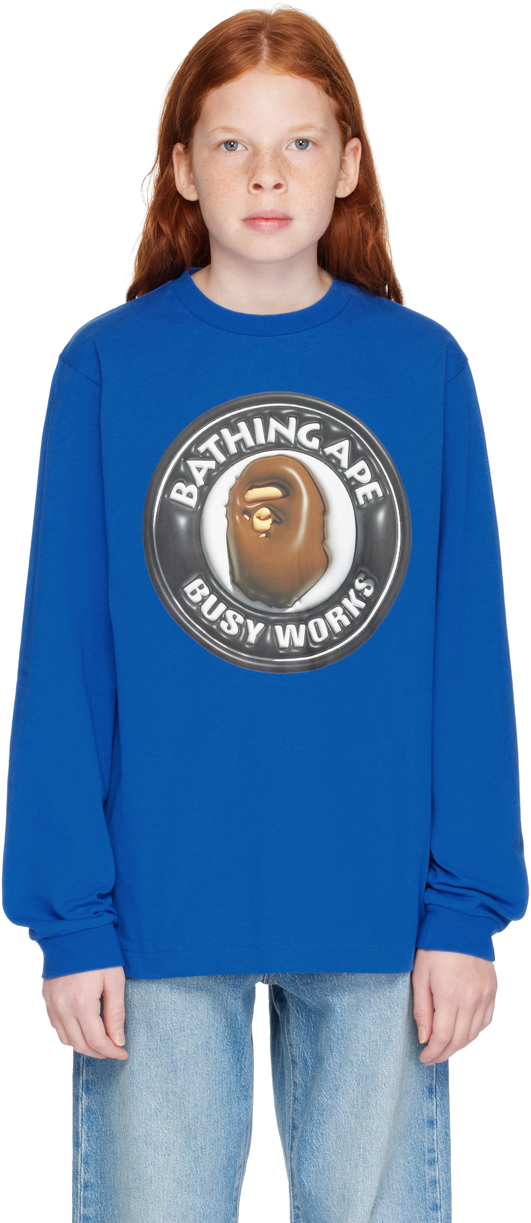 Shop Bape Kids Blue 3d Busy Works Long Sleeve T-shirt