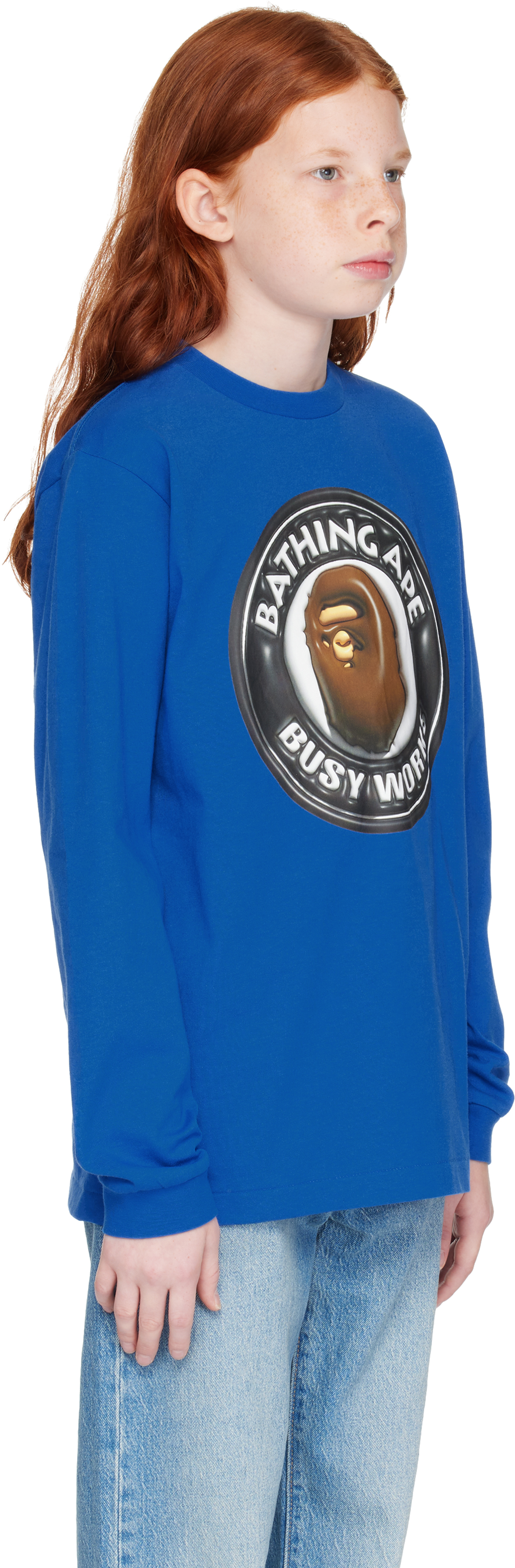 BAPE KIDS BLUE 3D BUSY WORKS LONG SLEEVE T-SHIRT