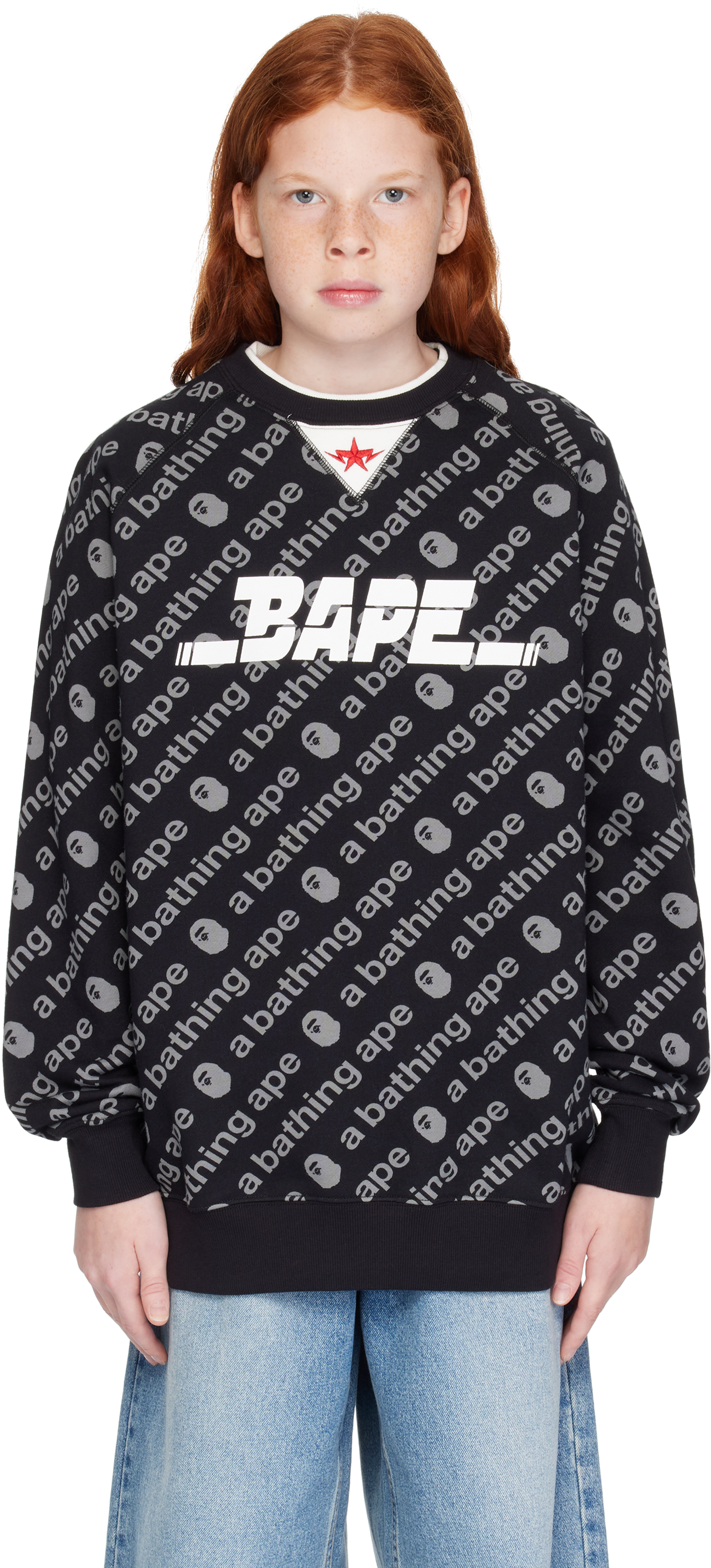 Shop Bape Kids Black 'a Bathing Ape' Twin Sta Crewneck Sweatshirt