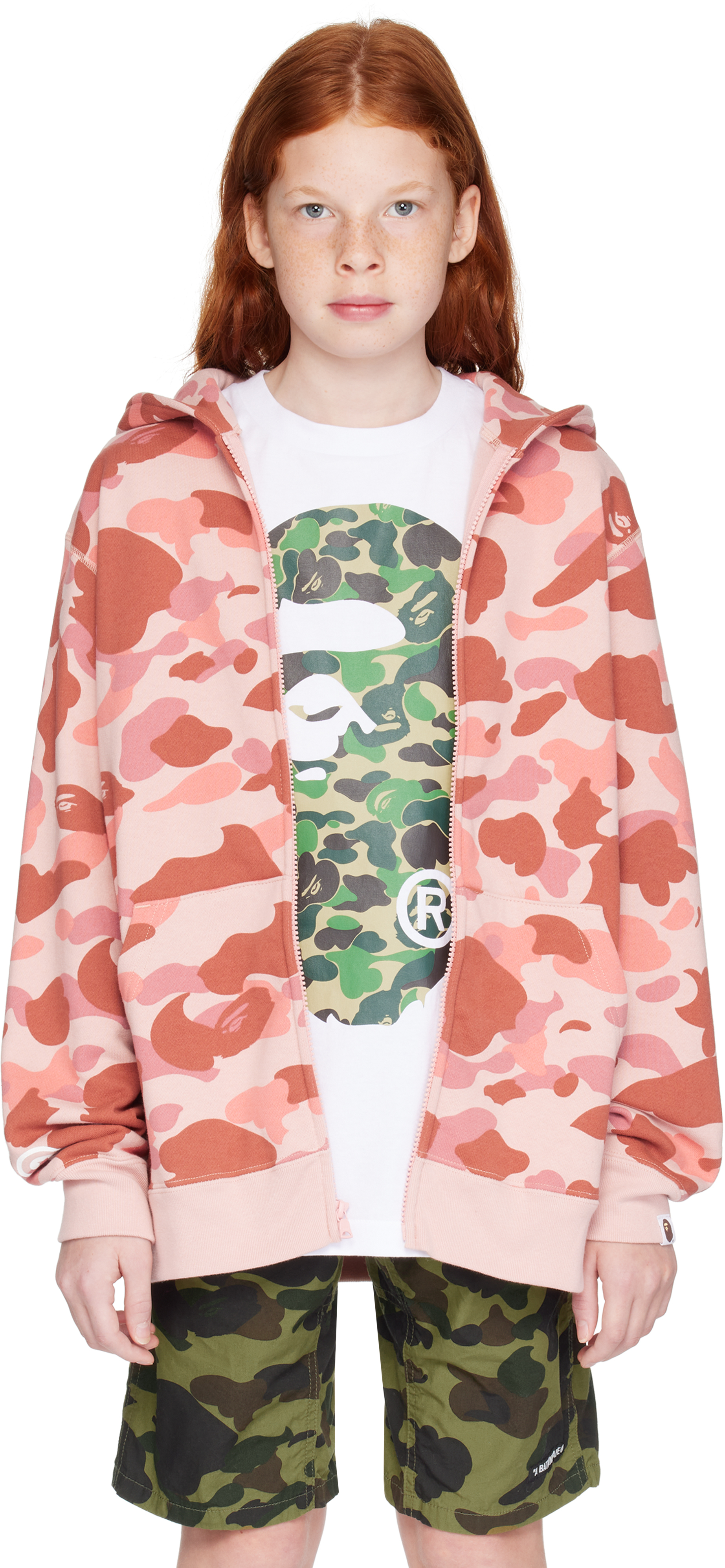 Shop Bape Kids Pink 1st Camo Shark Hoodie