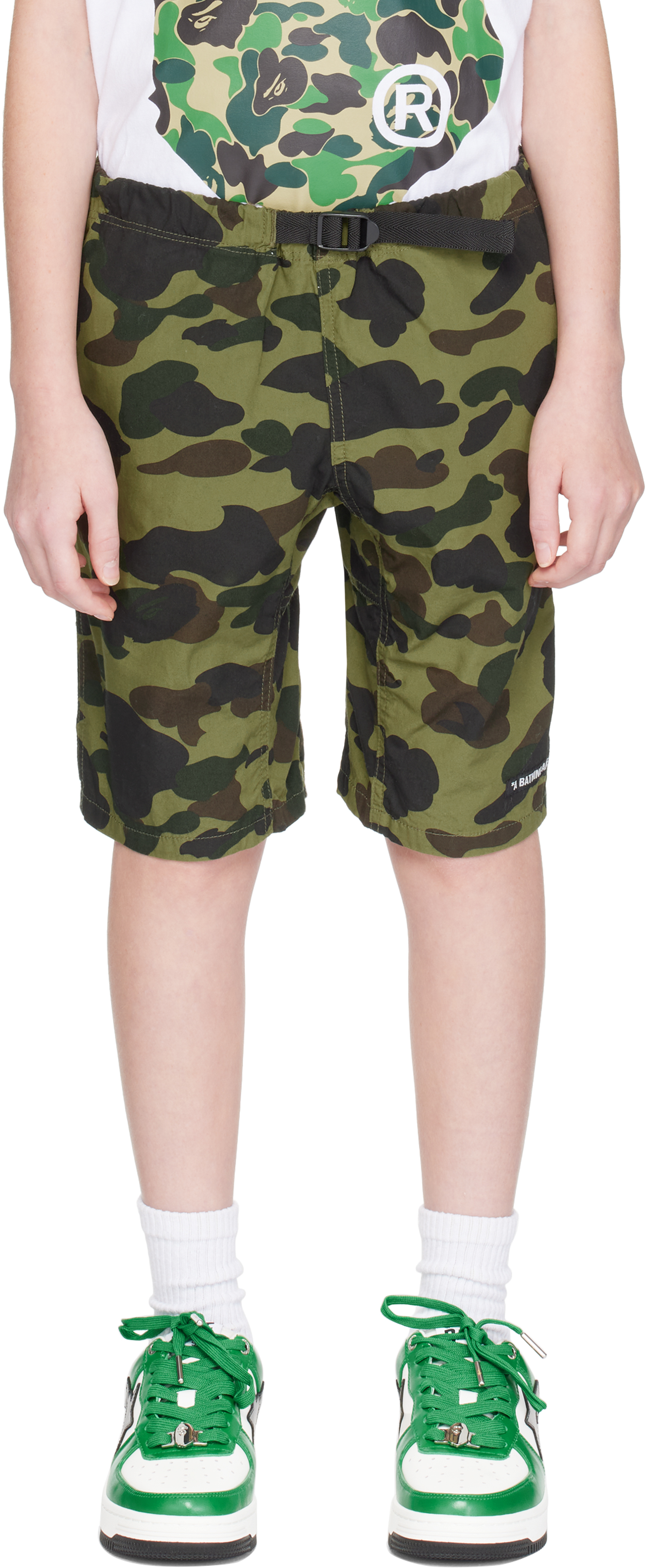 Shop Bape Kids Khaki 1st Camo Climbing Shorts In Green