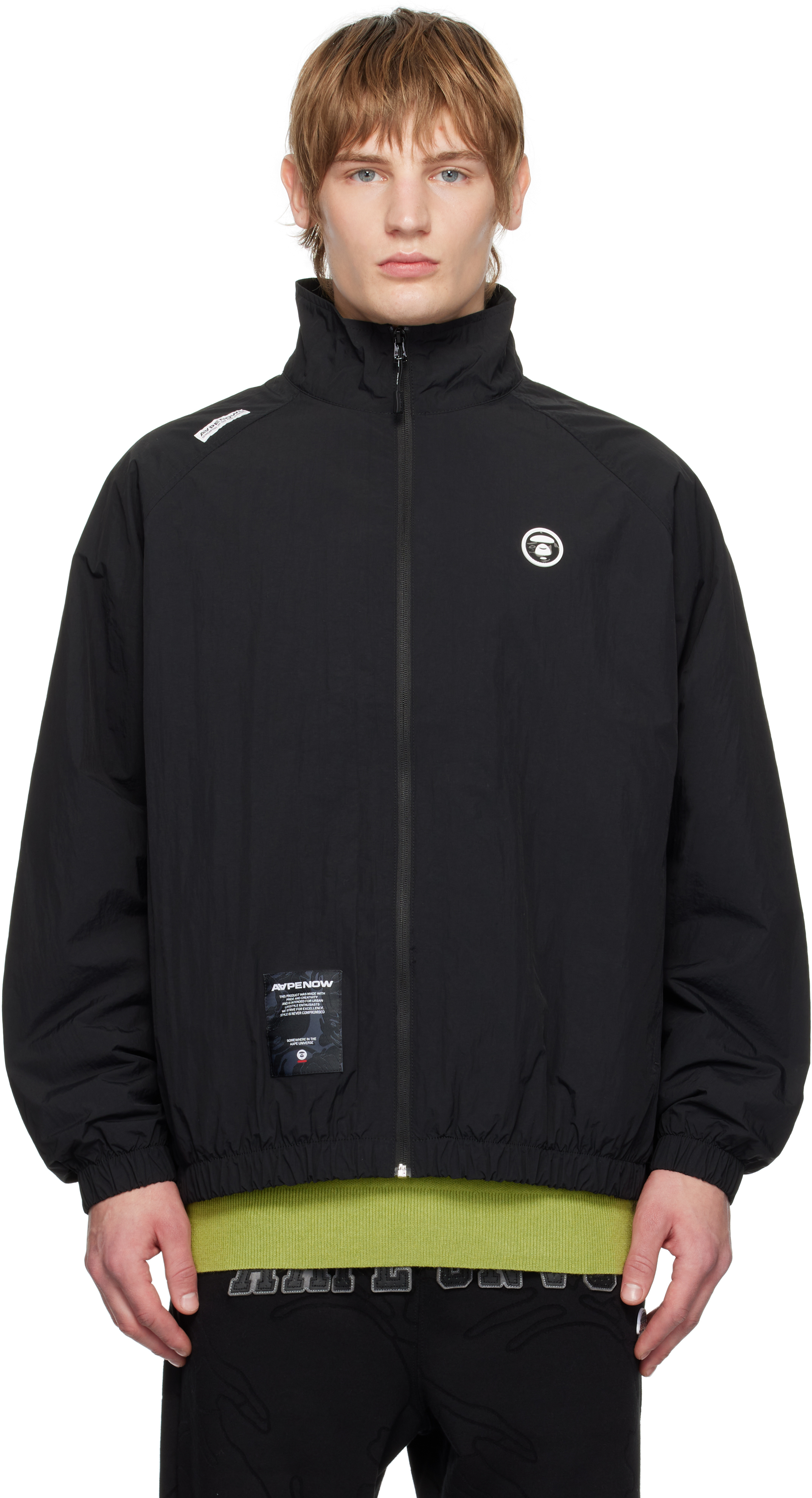 Black 'AAPE NOW' Moonface Logo Zip-Up Jacket