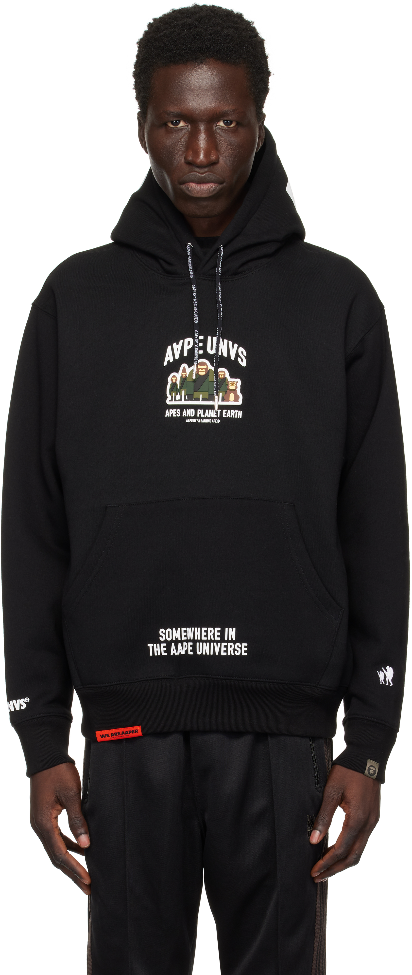 Shop Aape By A Bathing Ape Black 'aaper' Pullover Hoodie In Bkx Black