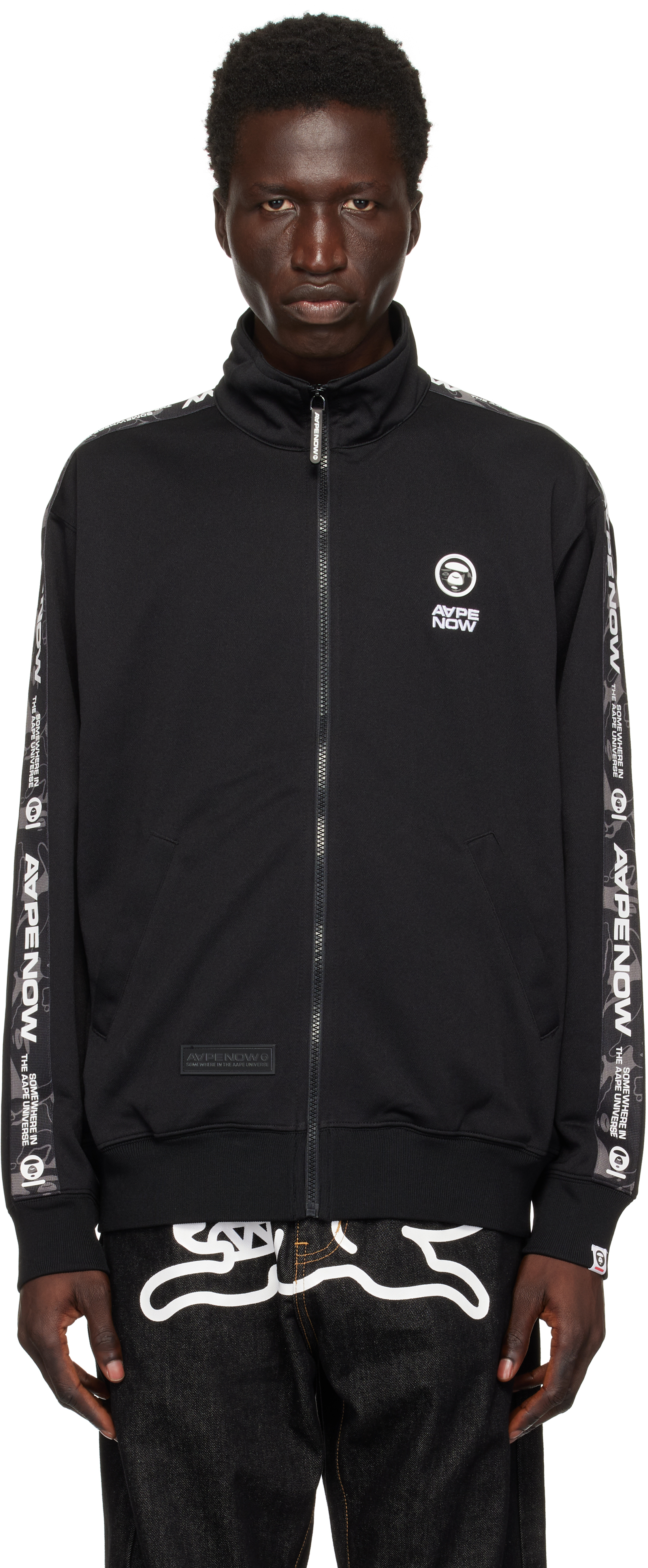 Shop Aape By A Bathing Ape Black 'aape Now' Track Jacket In Bkx Black