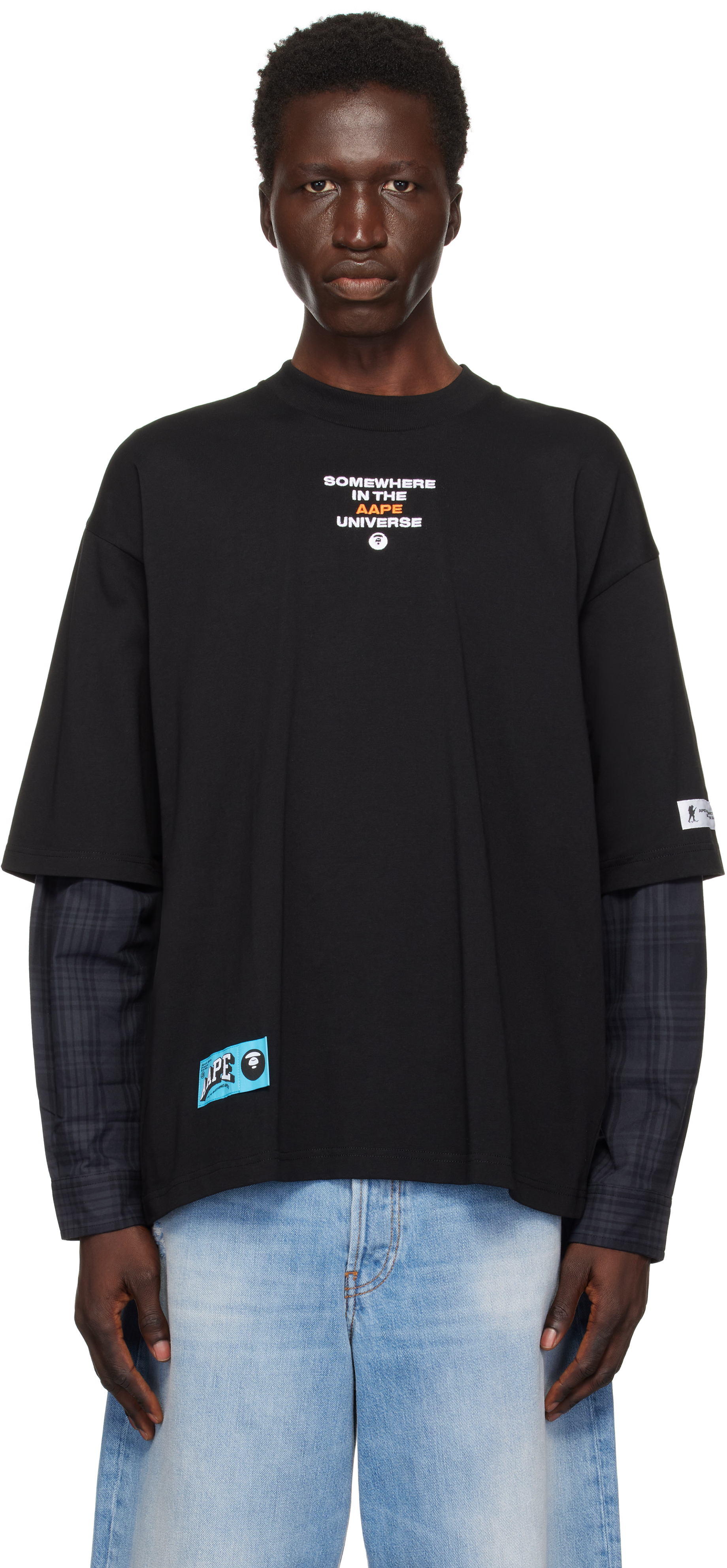 Black Main Faux Layered Long Sleeve T-shirt