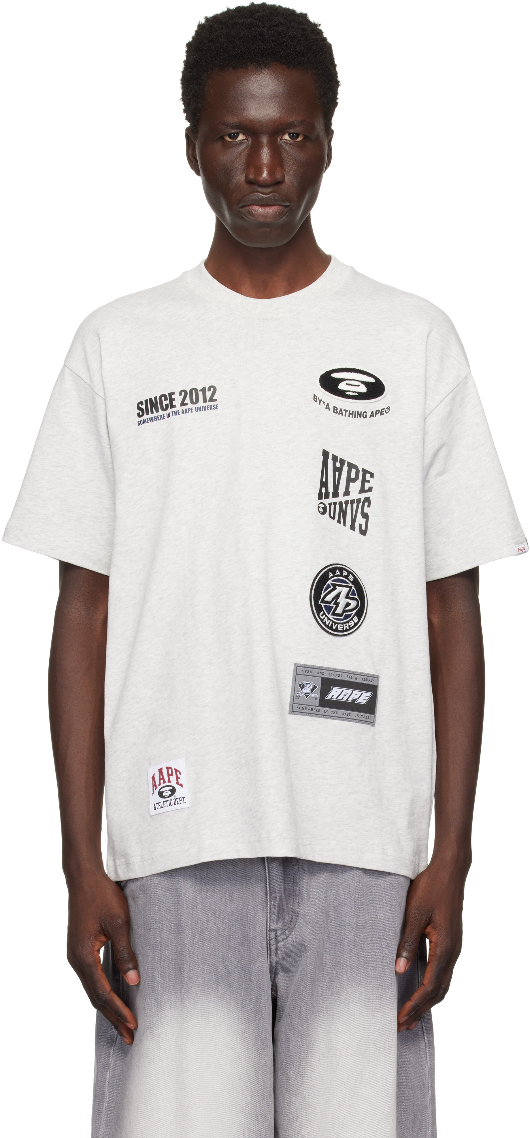 Shop Aape By A Bathing Ape Off-white Fancy Main T-shirt In Wh2 Heather White