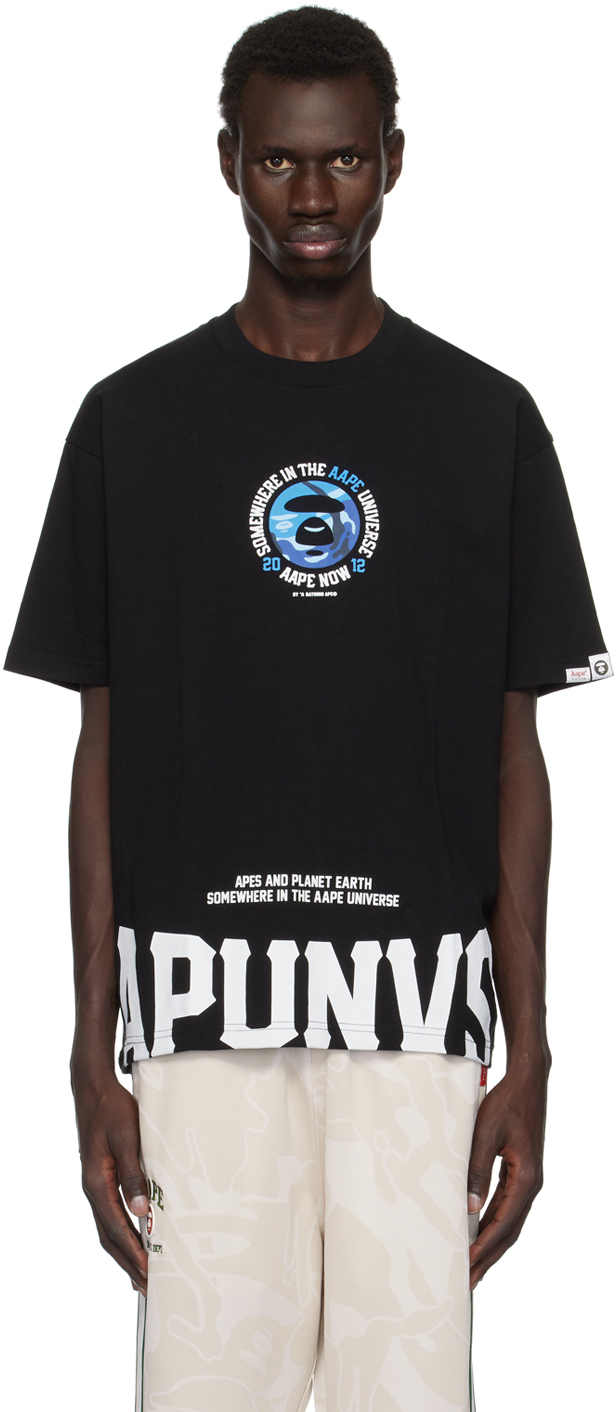 Shop Aape By A Bathing Ape Black 'somewhere' T-shirt In Bkx Black