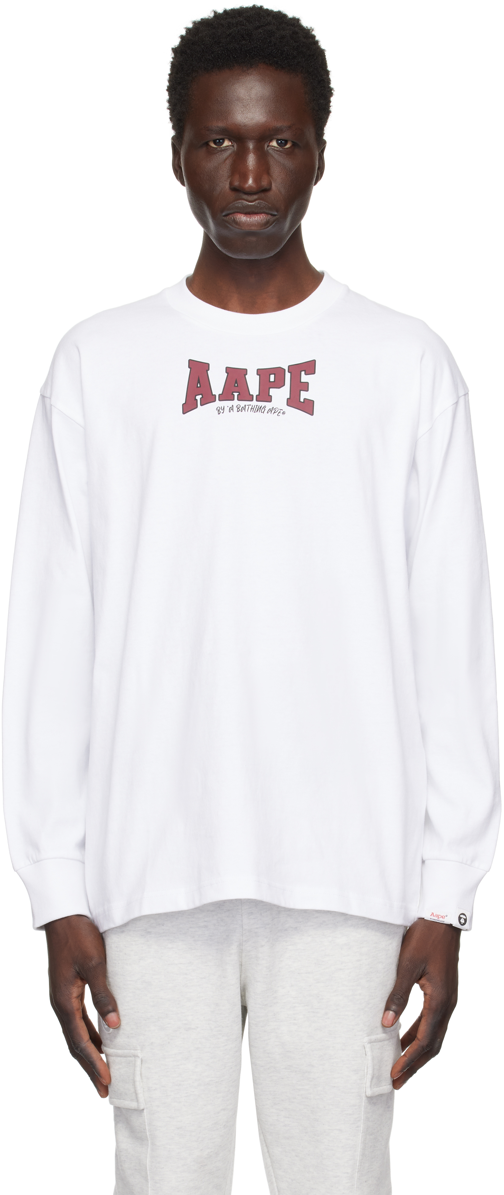 Shop Aape By A Bathing Ape White Main Long Sleeve T-shirt In Whx White