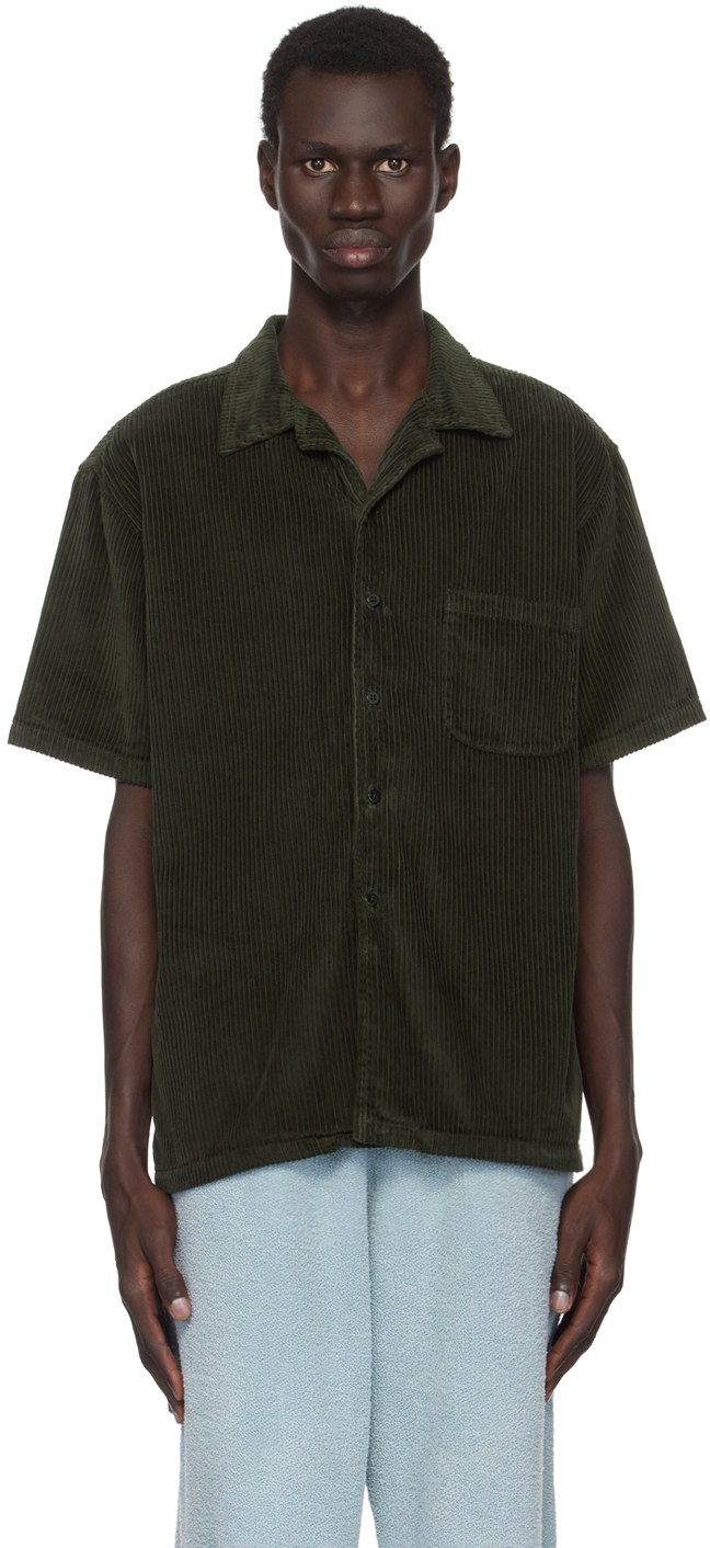 Shop Les Tien Green Wide Wale Corduroy Shirt In Forest