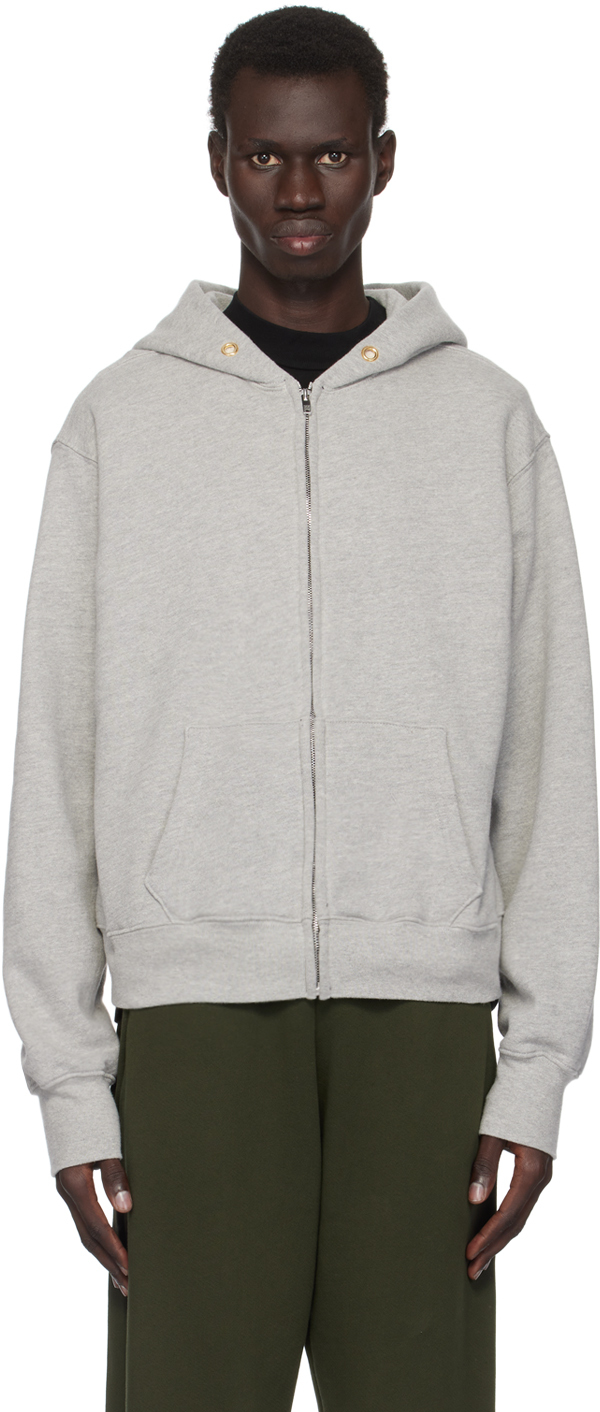 Les Tien Gray Heavyweight Zip Hoodie In Heather Grey