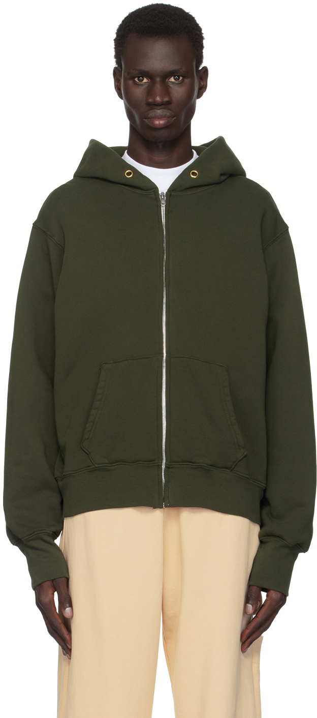 Les Tien Green Heavyweight Zip Hoodie In Forest