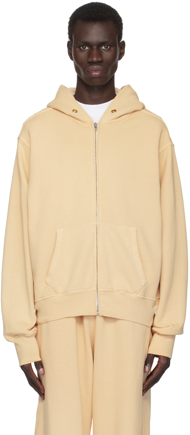 Les Tien Off-white Heavyweight Zip Hoodie In Cream