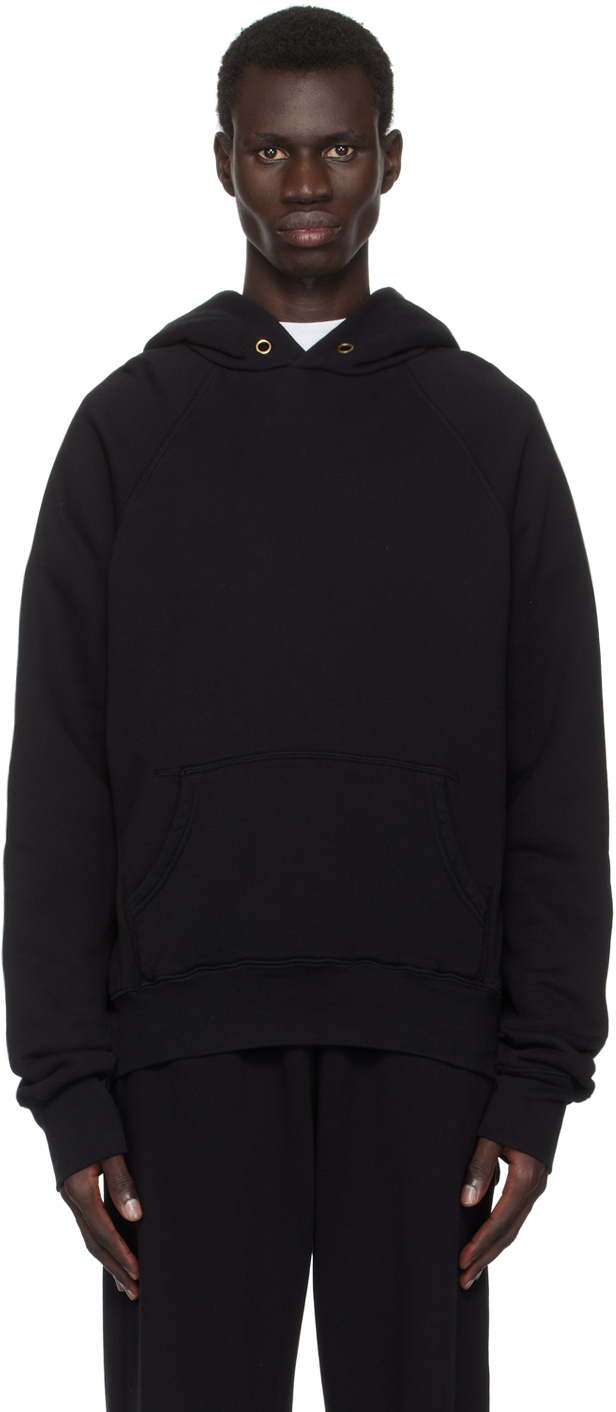 Les Tien Black Classic Raglan Hoodie In Jet Black