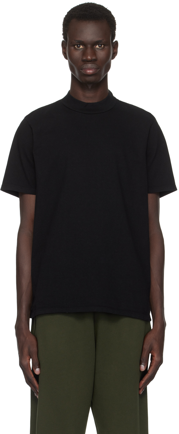 Shop Les Tien Black Heavyweight Mock Neck T-shirt In Jet Black