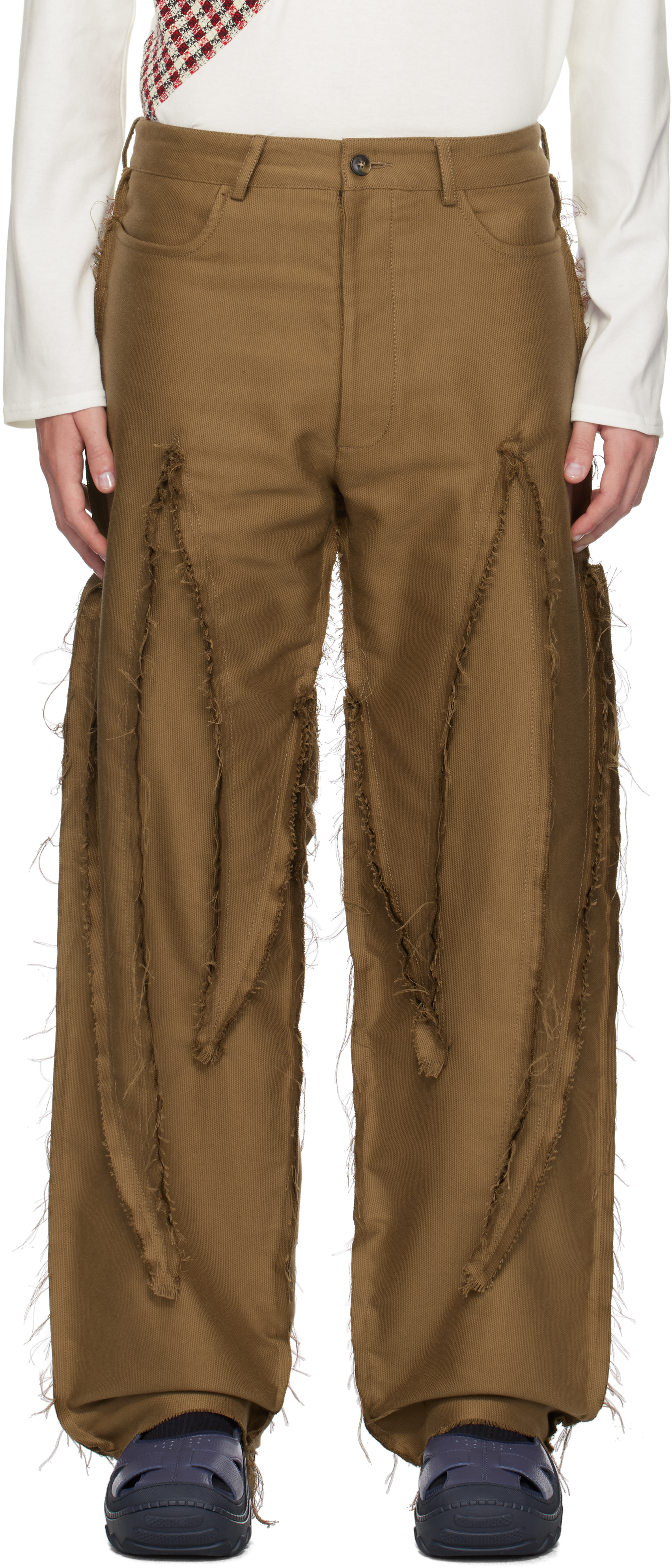 Brown Frayed Reverse Spiky Trousers