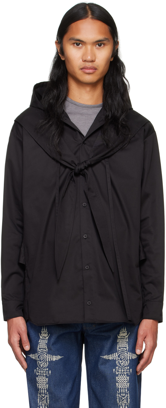 Black Hooded Cross Knot Shirt