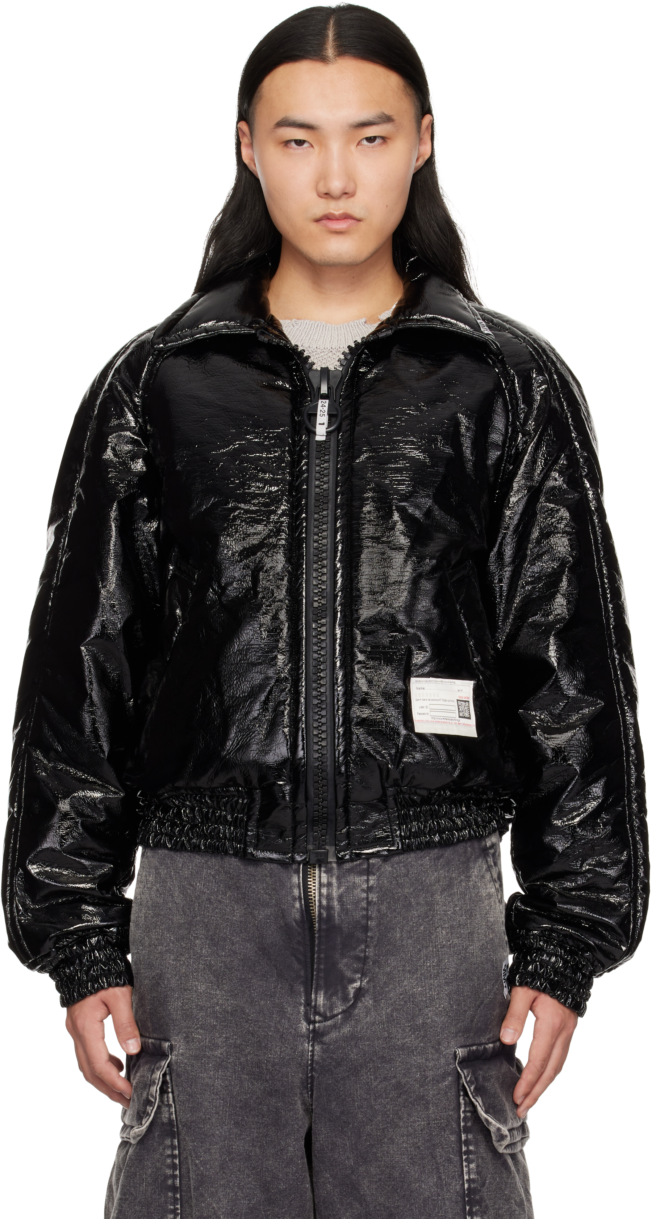 Black Fake Enamel Puffer Jacket