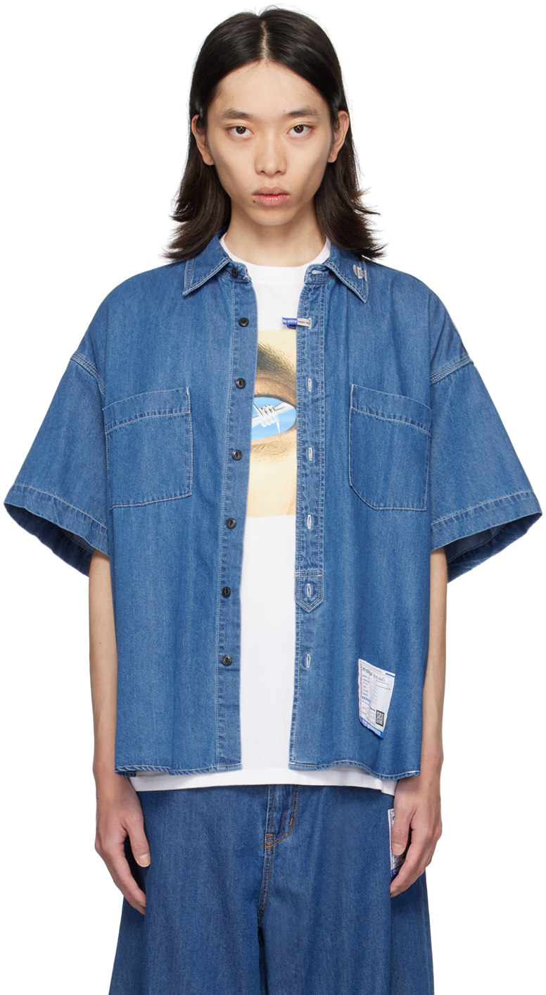 Shop Miharayasuhiro Blue Half-sleeve Denim Shirt In Indigo