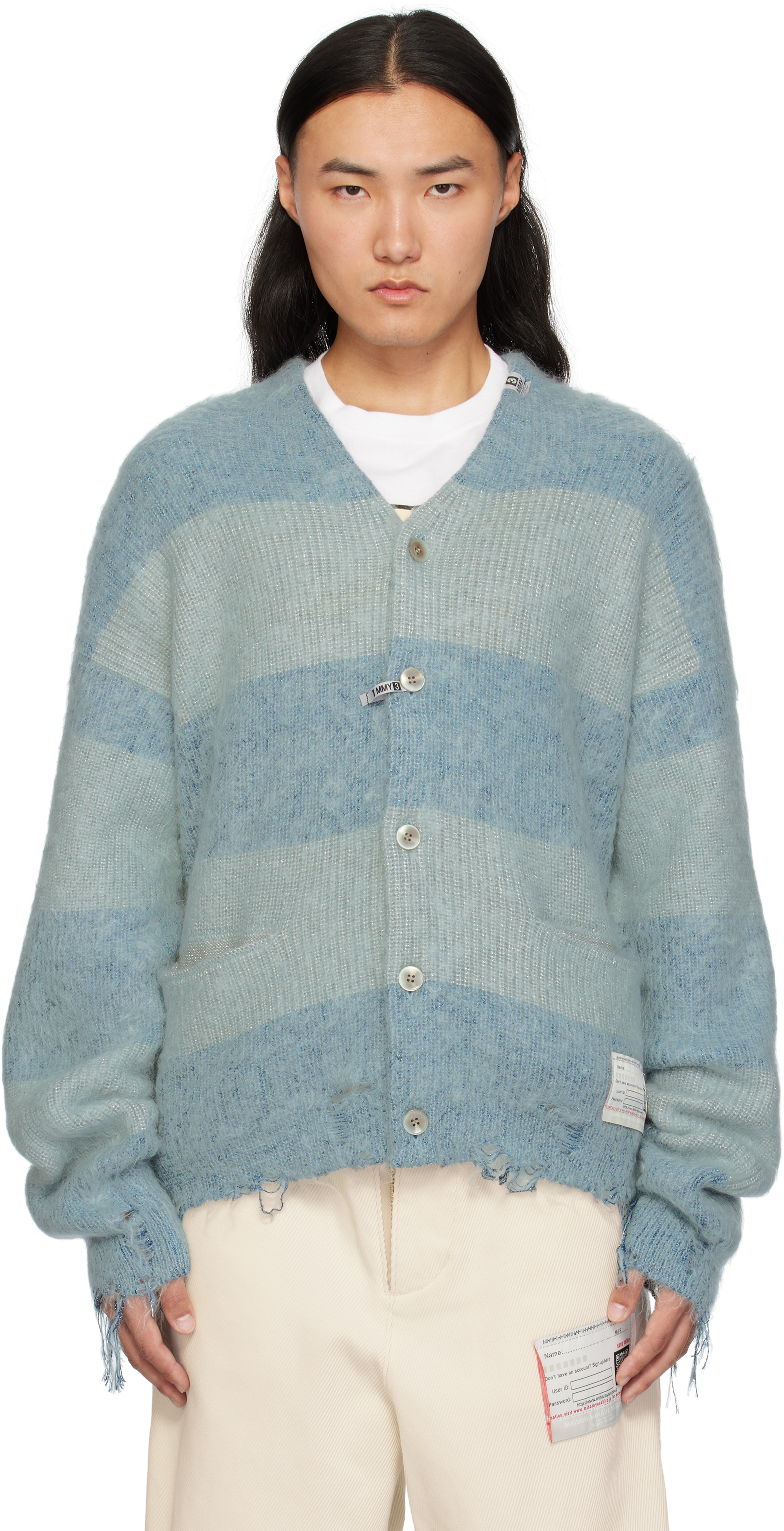 Shop Miharayasuhiro Blue Mohair Knit Cardigan