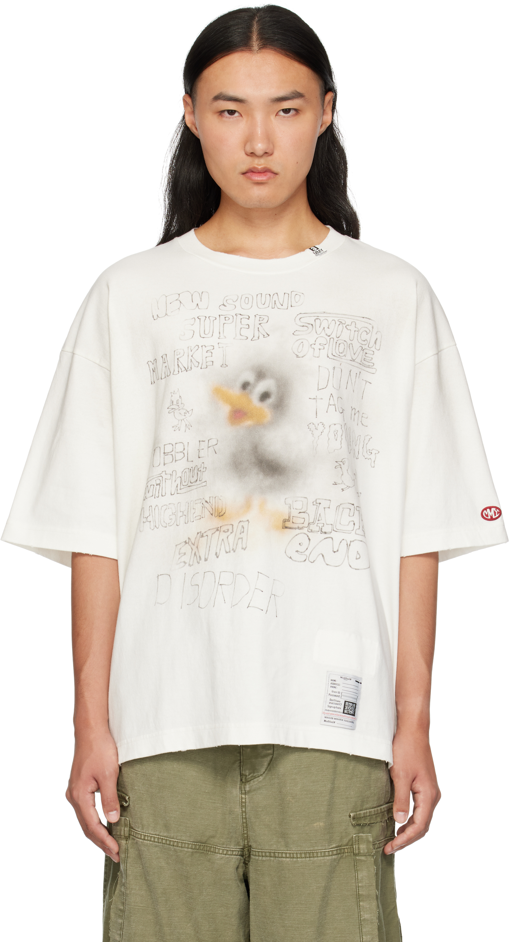 White Duck Printed Distressed T-shirt by Maison MIHARA YASUHIRO on 