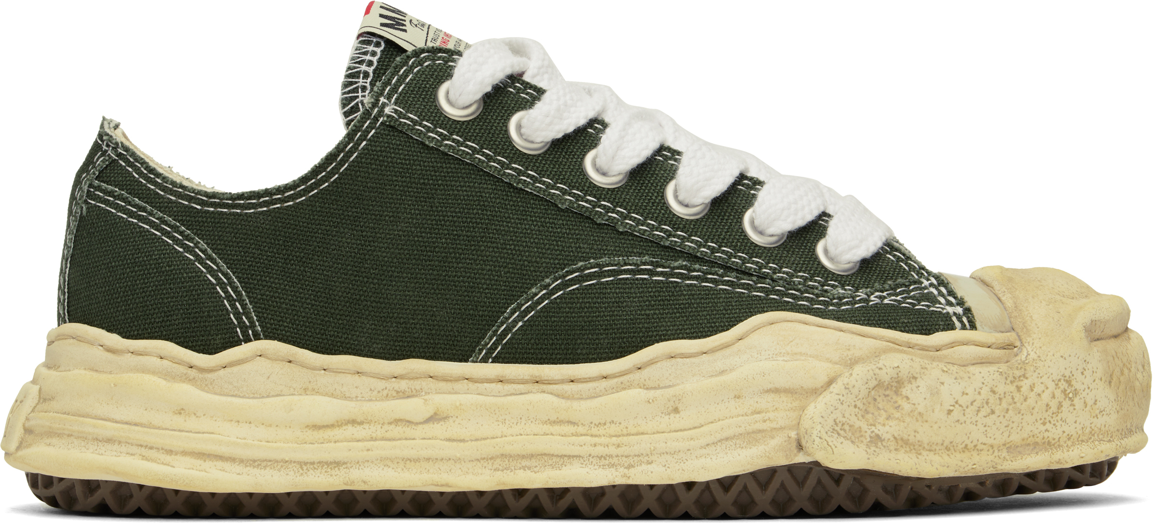 Shop Miharayasuhiro Green Hank Og Dyed Sole Canvas Low-top Sneakers