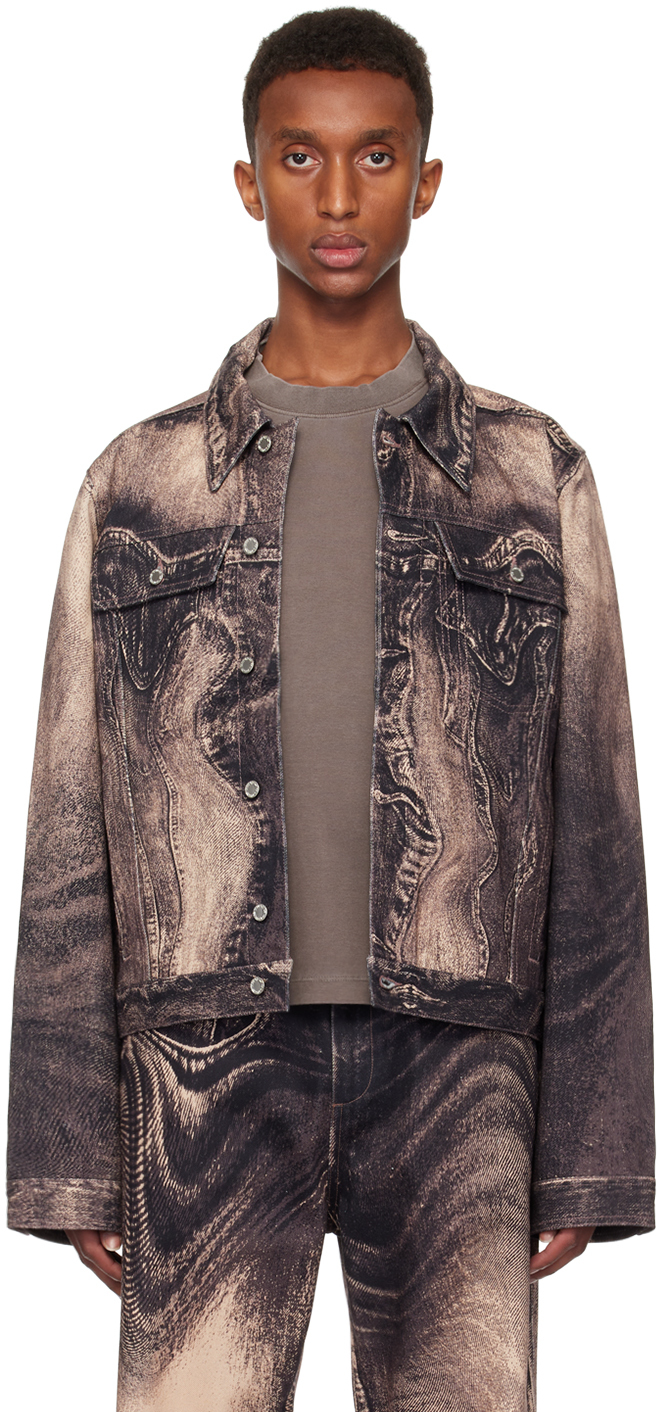 Pink Distorted Print Denim Jacket