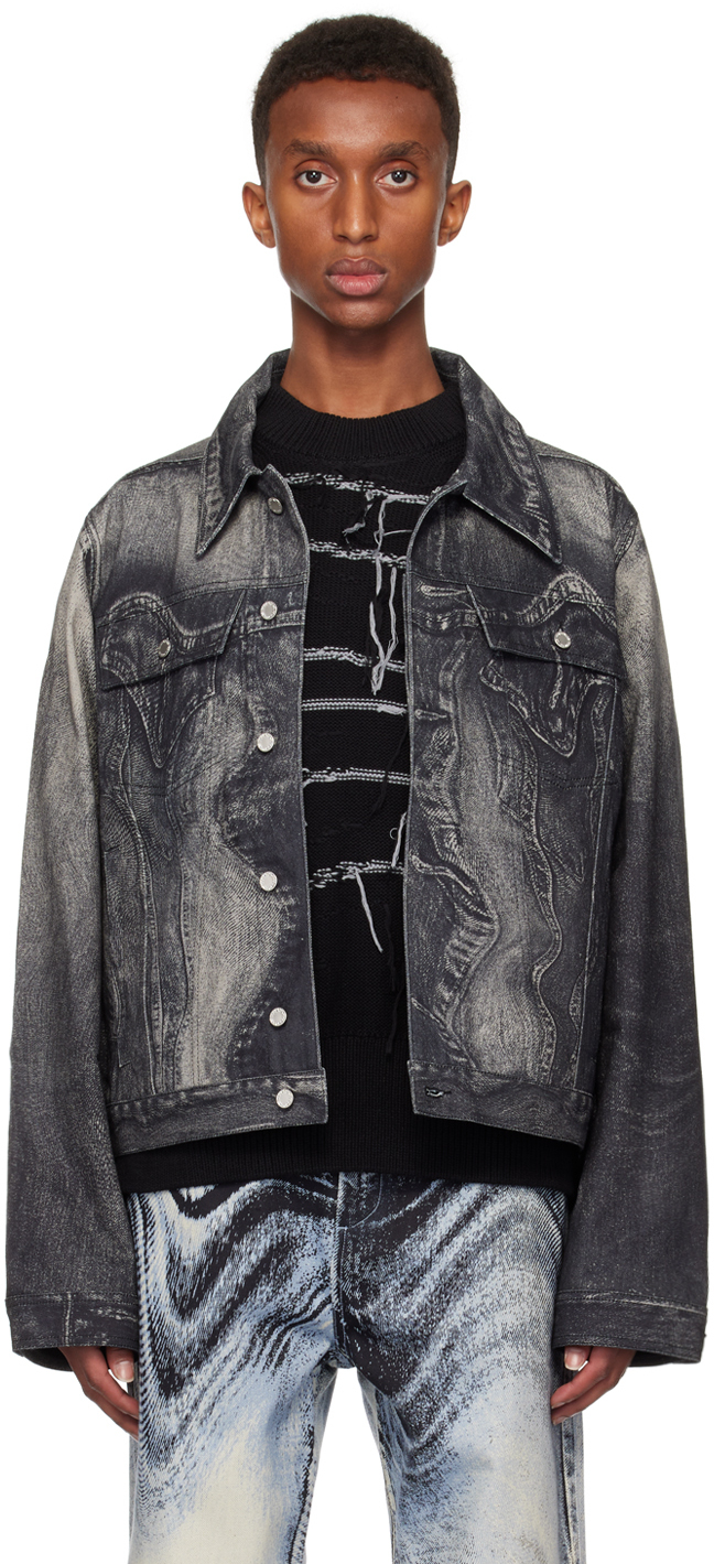 Shop Camperlab Black Distorted Print Denim Jacket