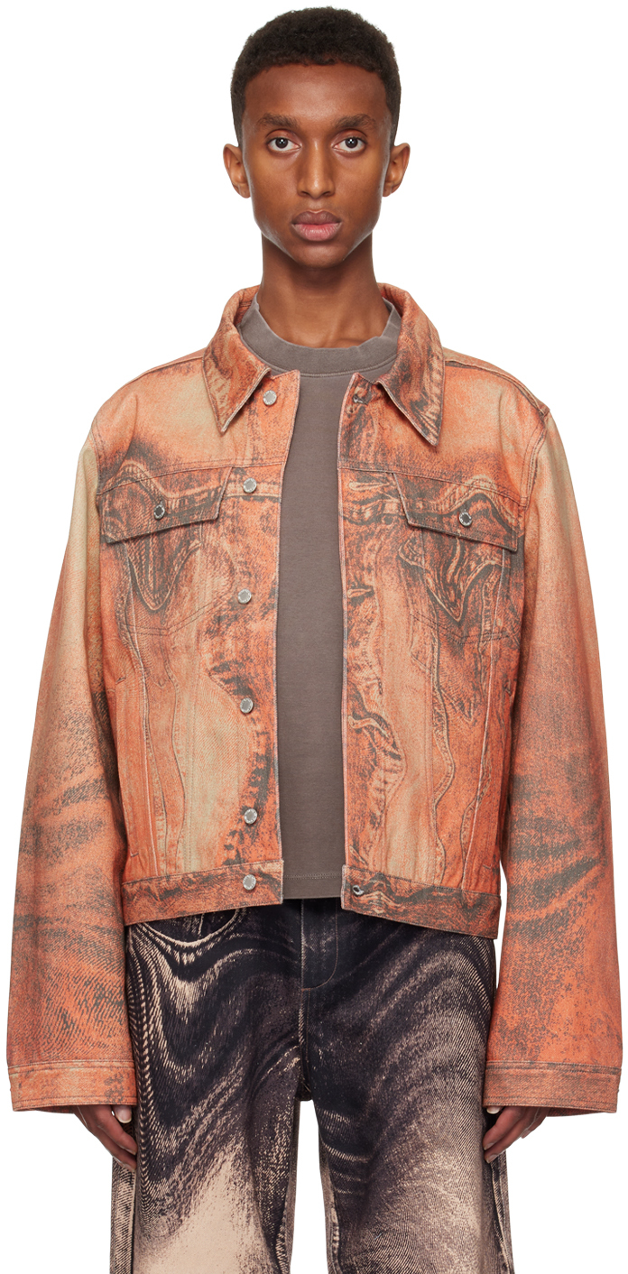 CAMPERLAB ORANGE DISTORTED PRINT DENIM JACKET 