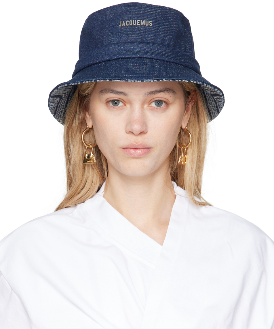 Shop Jacquemus Indigo La Casa 'le Bob Gadjo' Bucket Hat In 38f Navy/navy Stripe