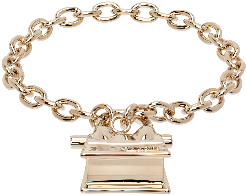 Shop Jacquemus Le Raphiaコレクション ゴールド Le Bracelet Chiquito Barre ブレスレット In 270 Light Gold