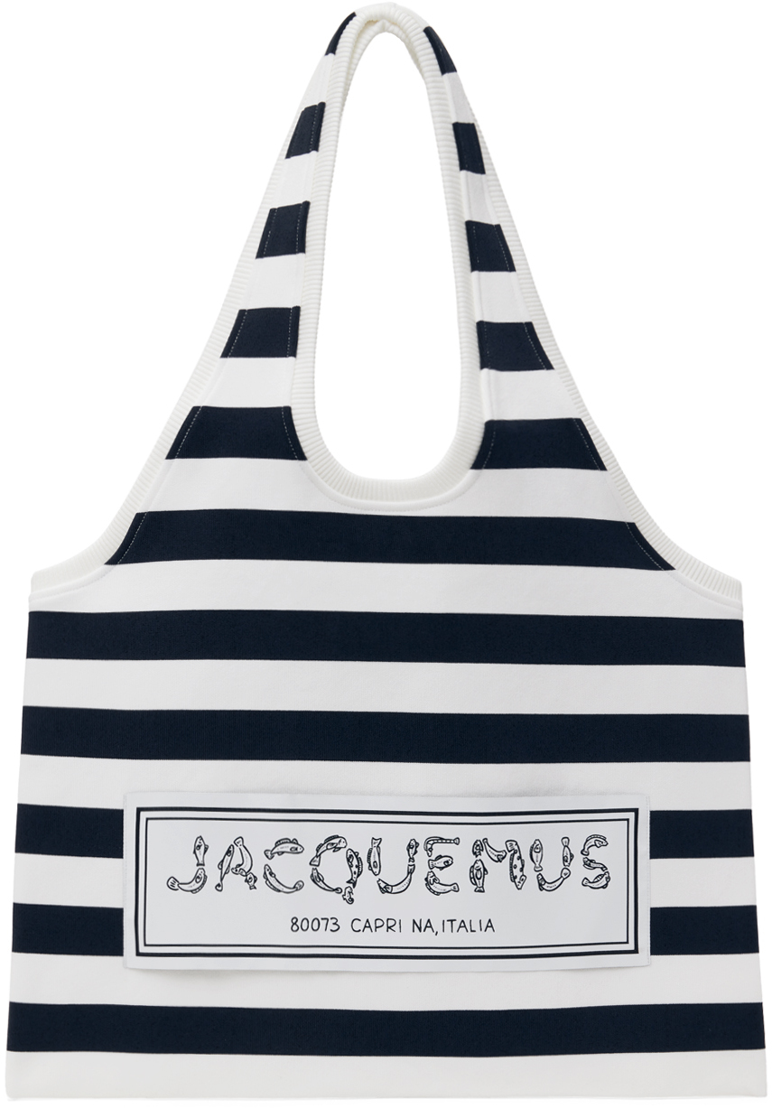 Shop Jacquemus La Casaコレクション ネイビー＆ホワイト Le Sac Marcel トートバッグ In 045 Multi-navy