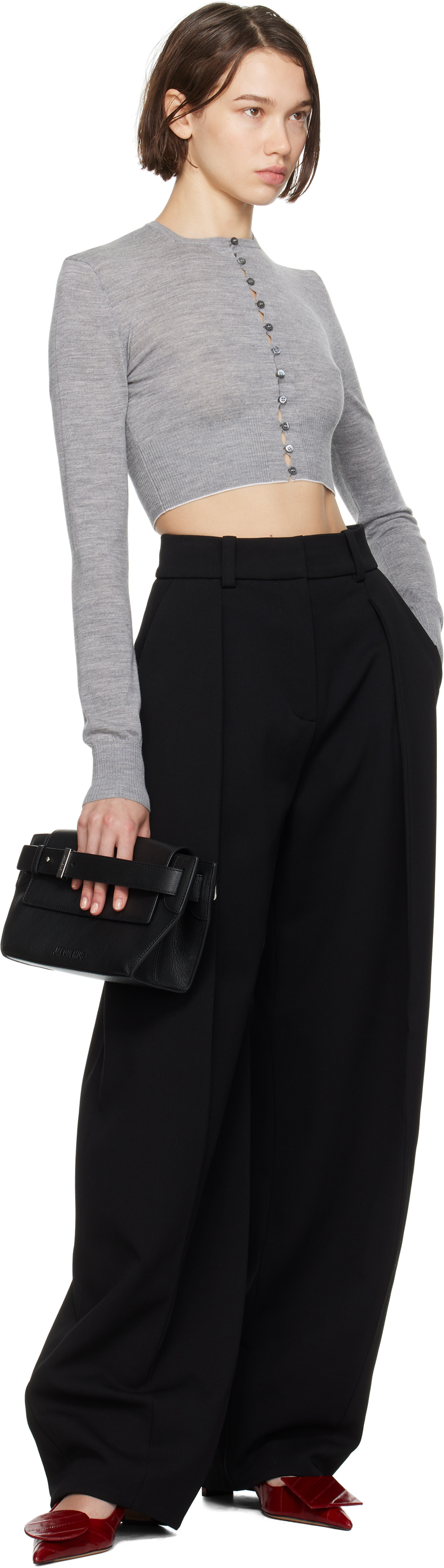 Jacquemus Spiaggia Cropped Wool-blend Cardigan In 950 Grey