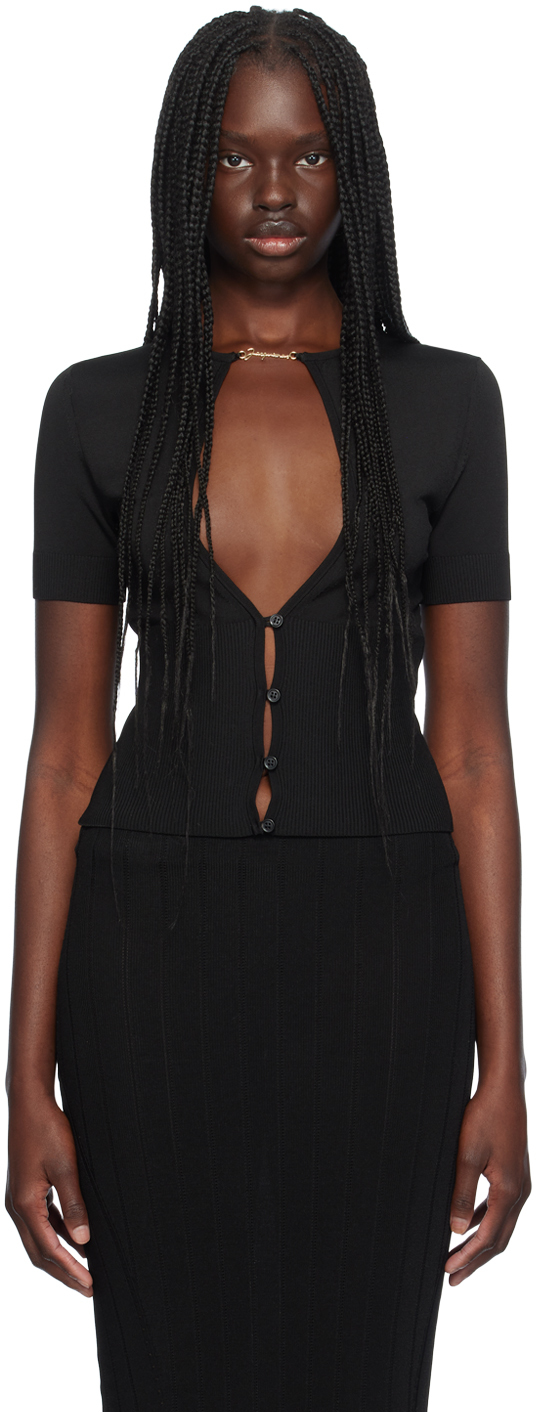 Jacquemus Le Haut Pralu Cut-out Short Sleeves Cardigan In Black