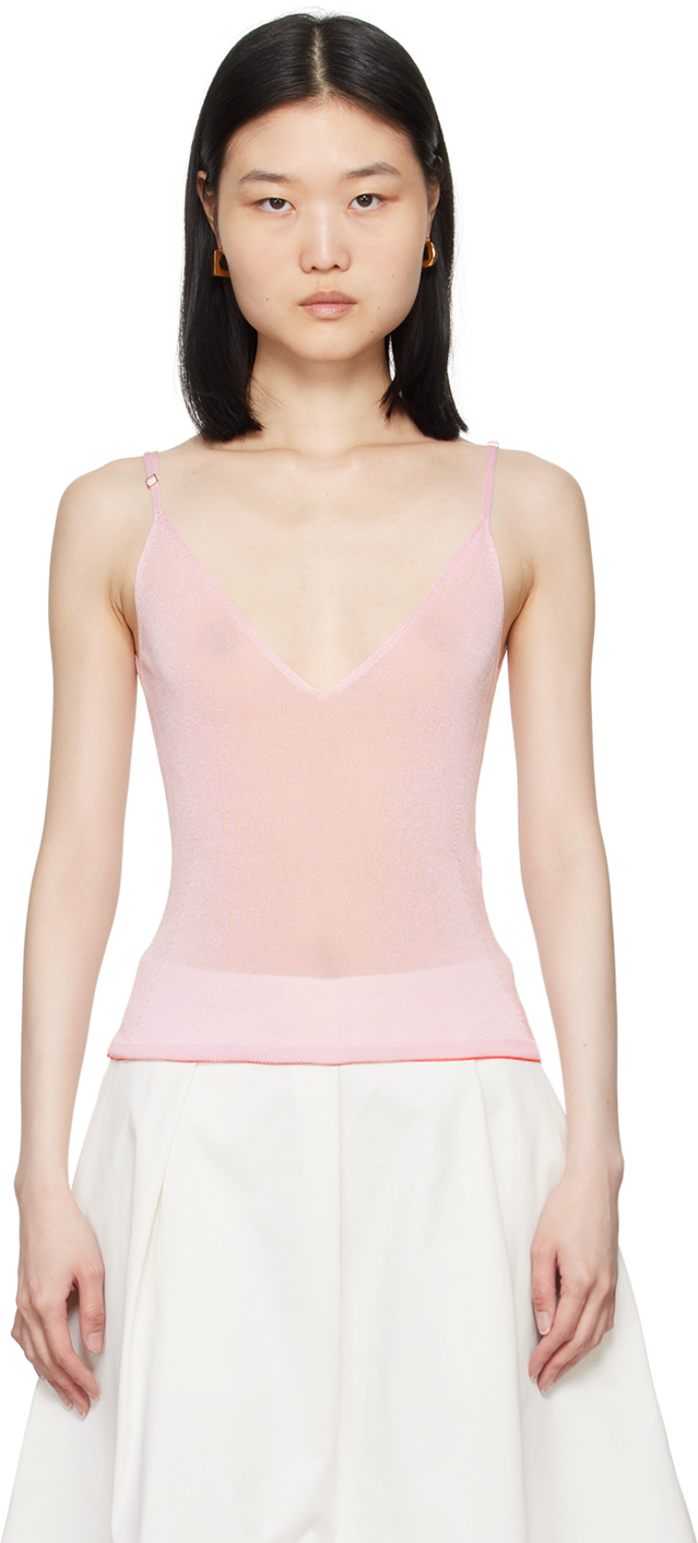 Shop Jacquemus Pink La Casa 'la Maille Spallina' Tank Top In 430 Pink