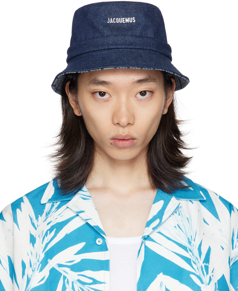 Shop Jacquemus Indigo La Casa 'le Bob Gadjo' Bucket Hat In 38f Navy/navy Stripe