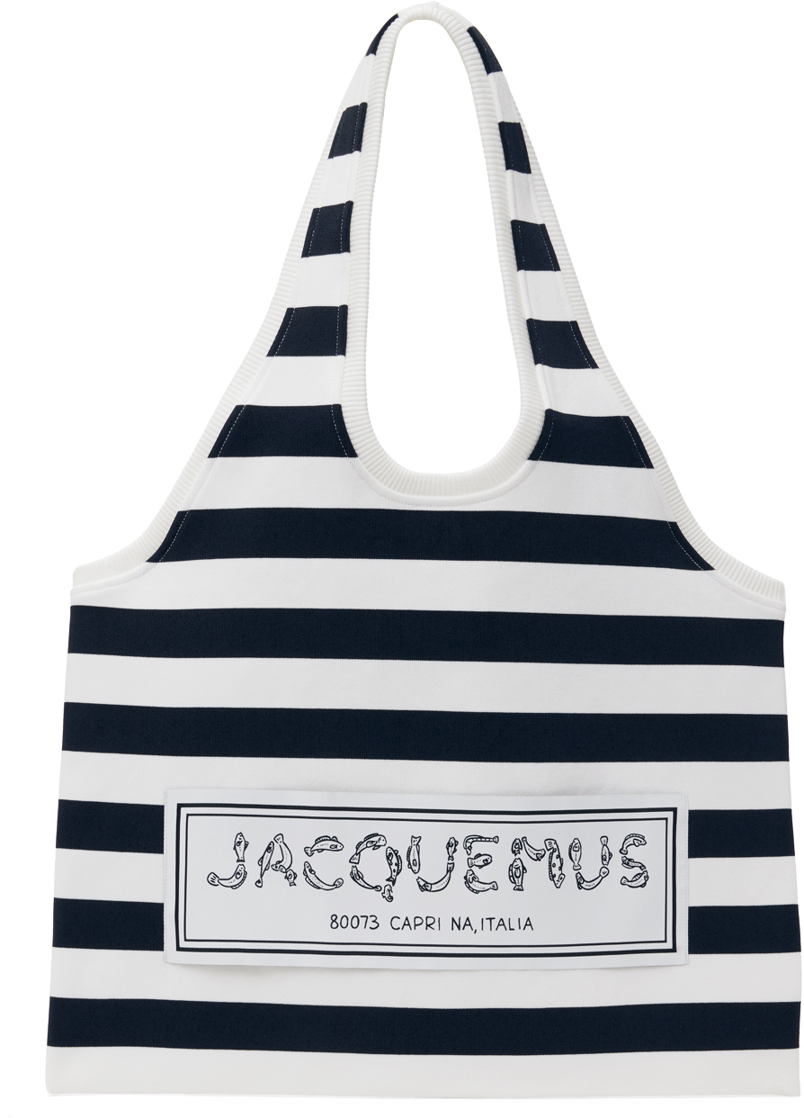 Shop Jacquemus La Casaコレクション ネイビー＆ホワイト Le Sac Marcel トートバッグ In 045 Multi-navy