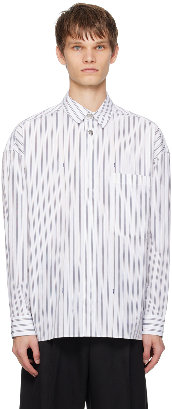 Shop Jacquemus White Les Classiques 'la Chemise Manches Longues' Shirt In 1fe Print Beige Stri