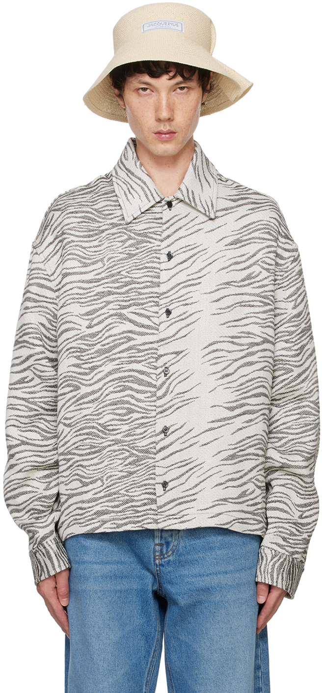 Jacquemus White & Black La Casa 'la Chemise Corto' Zebra Shirt In Jacquardmotzebra